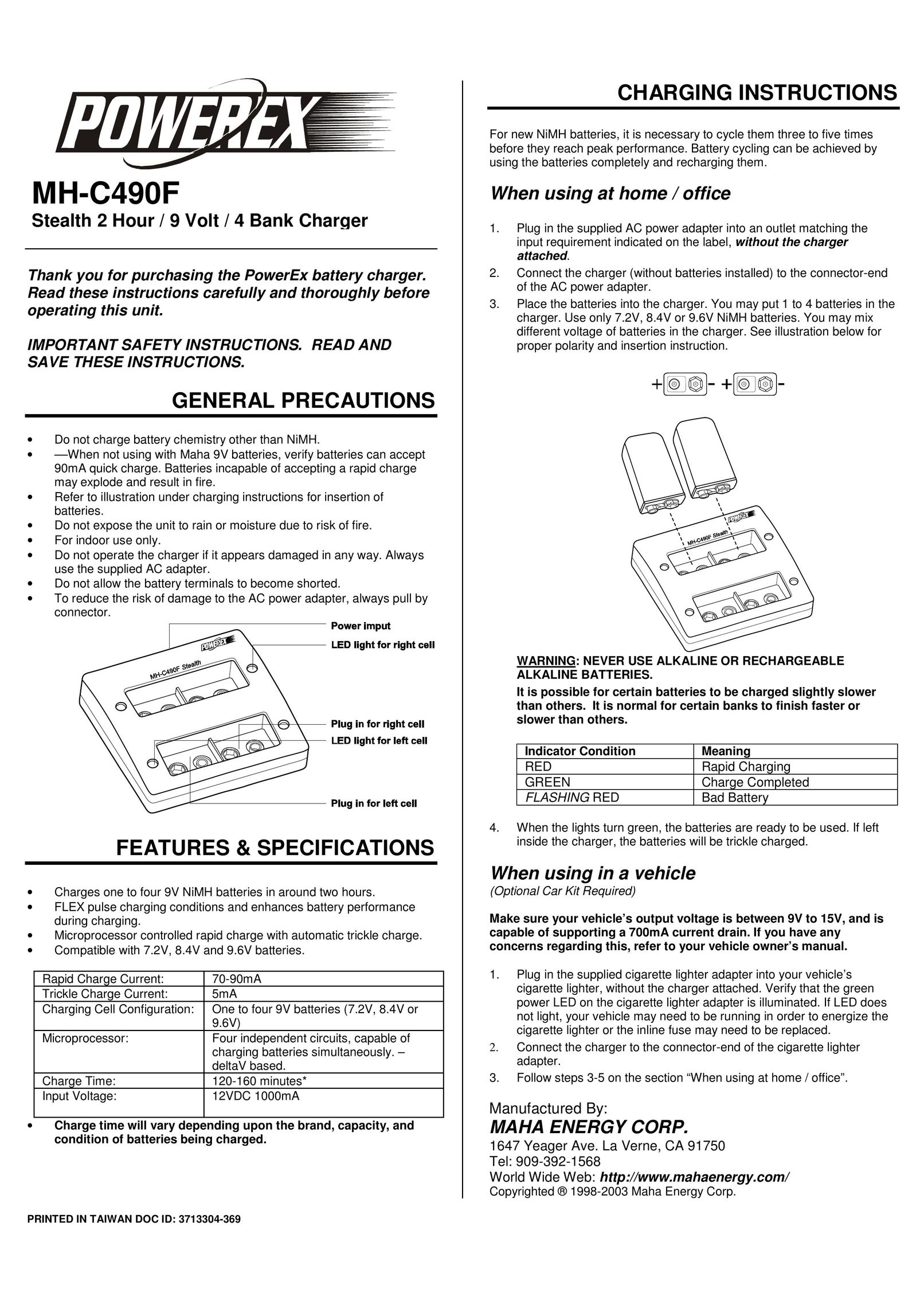 Maha Energy MH-C490F Battery Charger User Manual