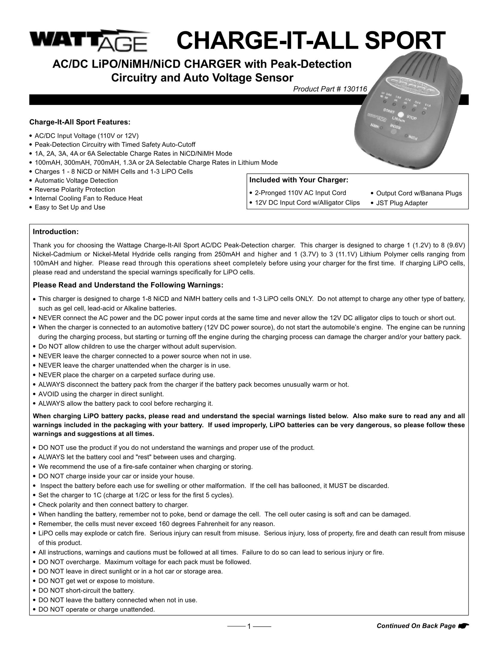 Maytag 130116 Battery Charger User Manual