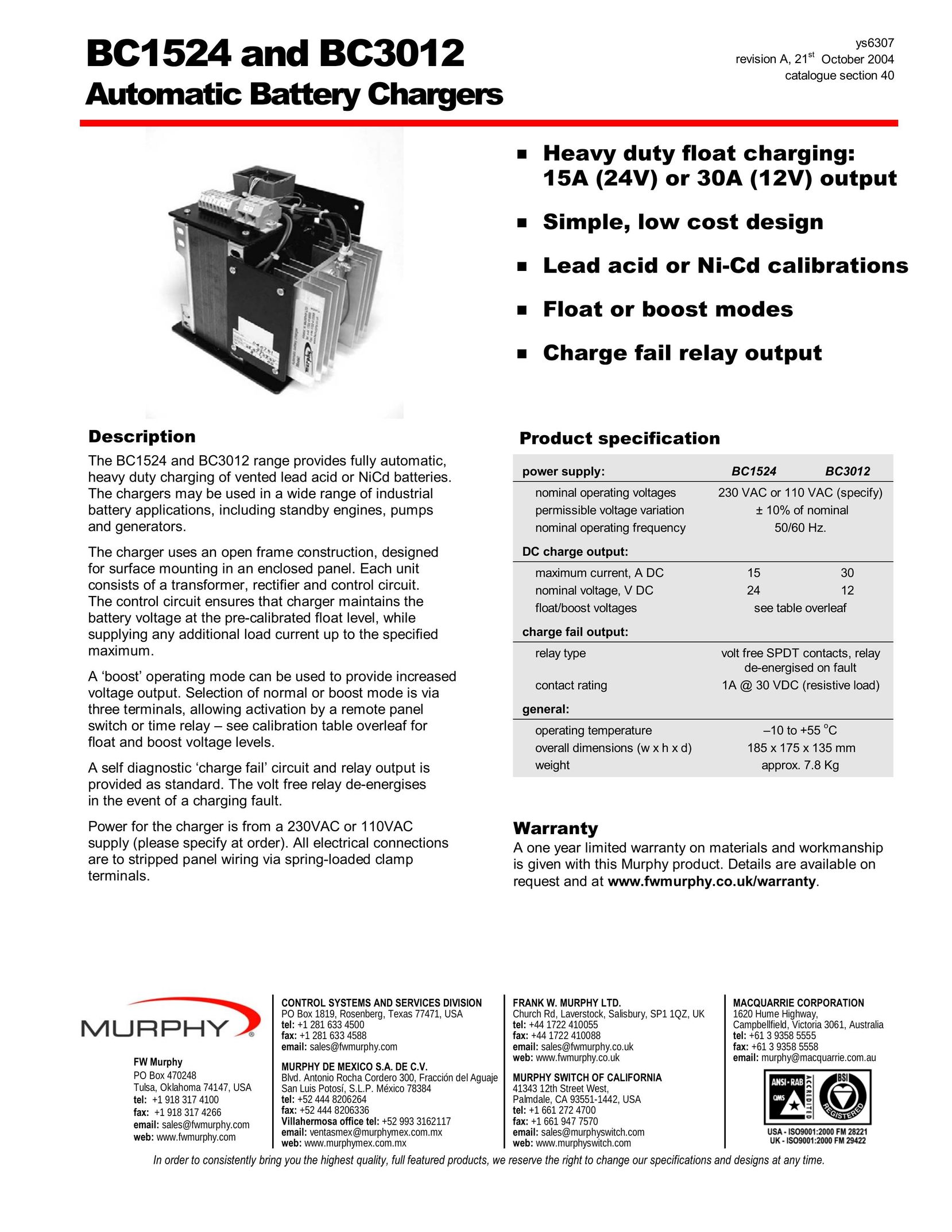 Murphy BC1524 Battery Charger User Manual