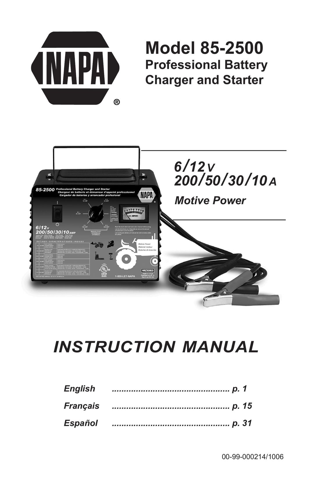 Napa Essentials 85-2500 Battery Charger User Manual