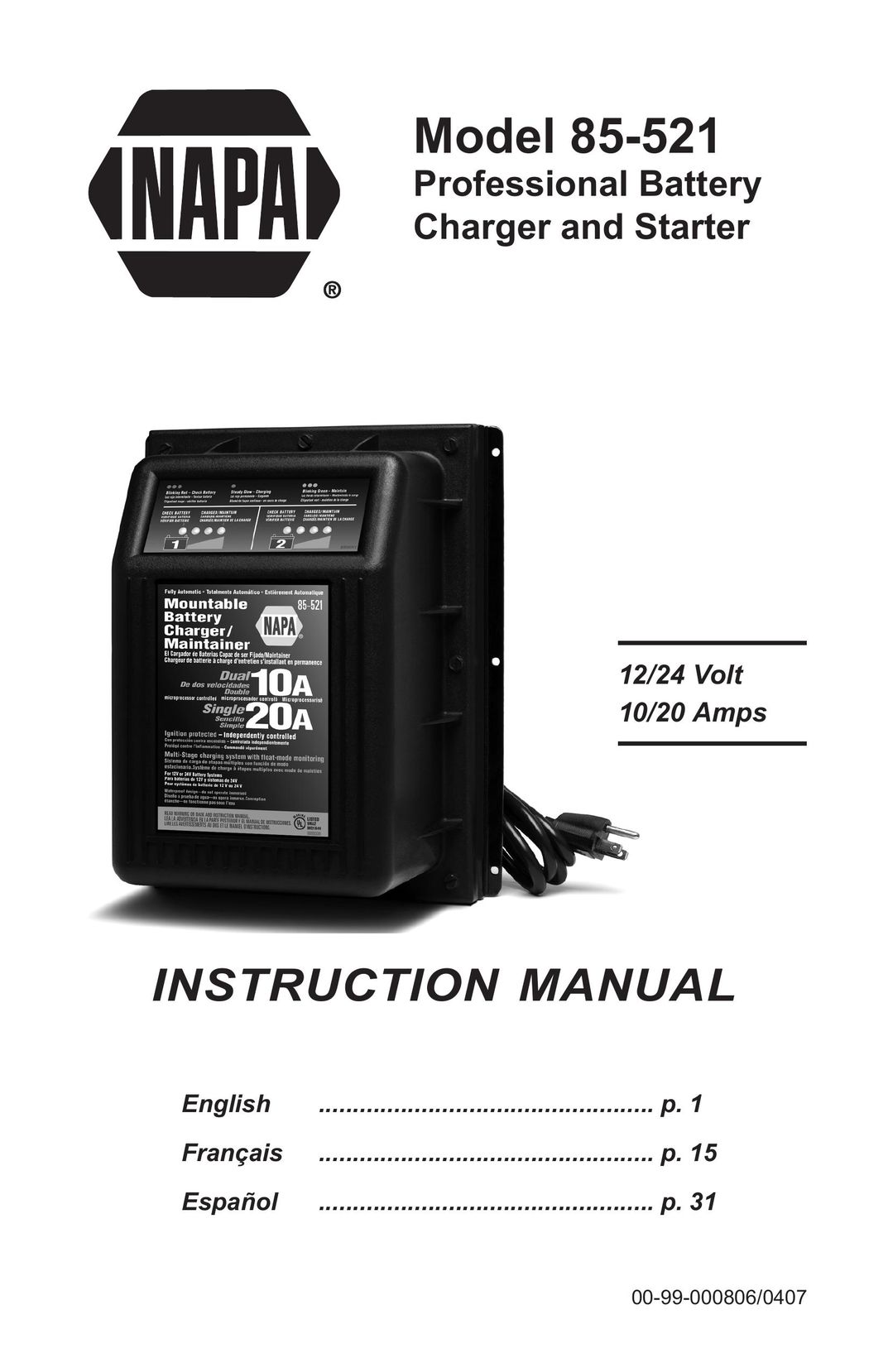 Napa Essentials 85-521 Battery Charger User Manual