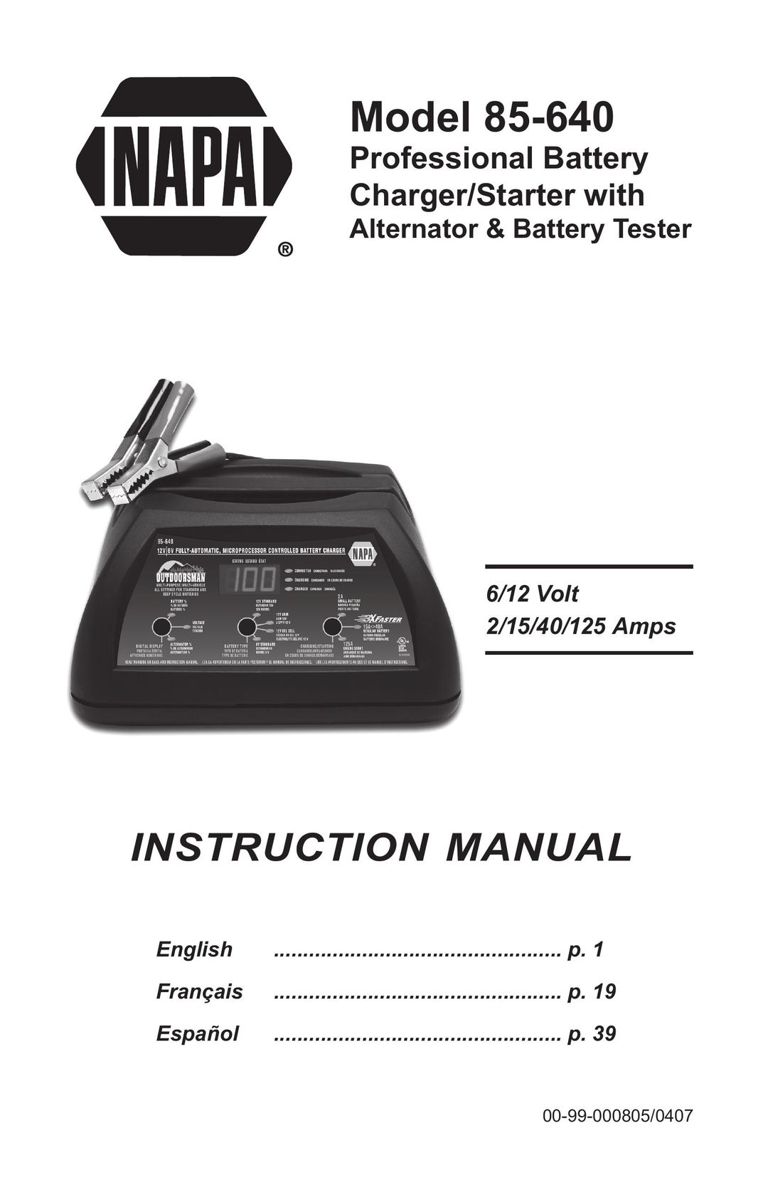 Napa Essentials 85-640 Battery Charger User Manual