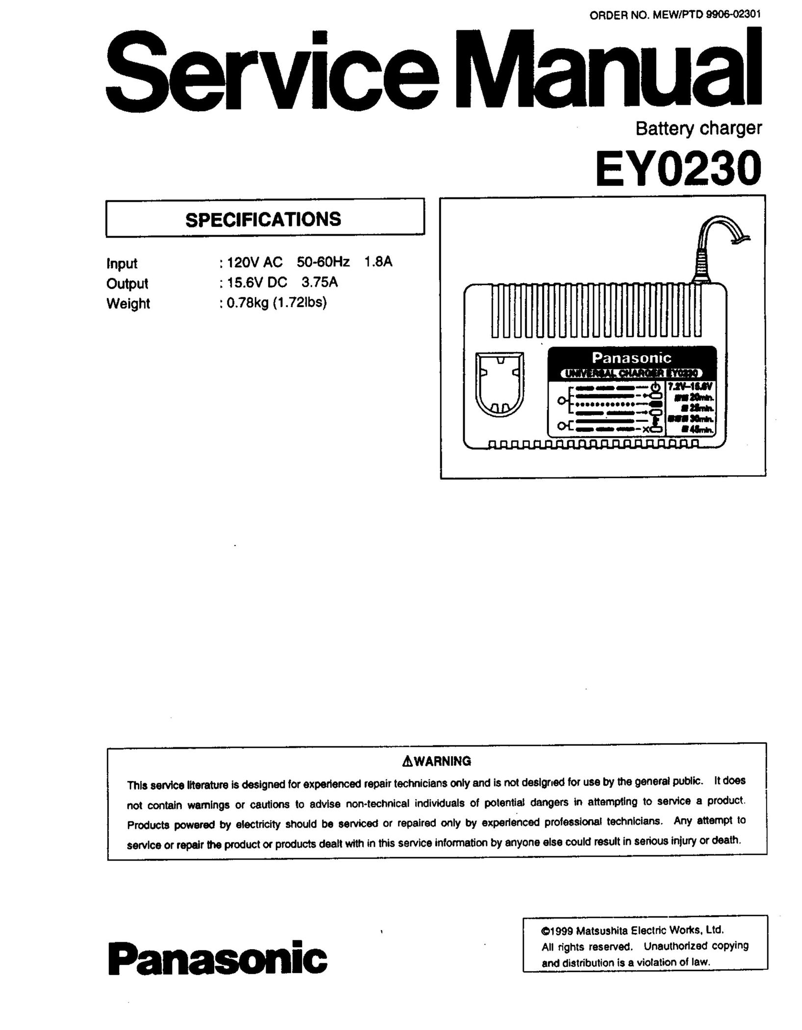 Panasonic EY0230 Battery Charger User Manual