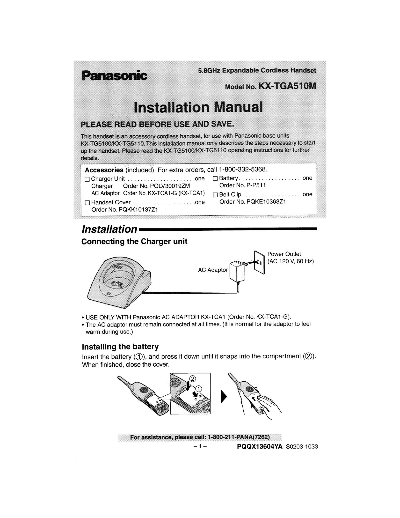 Panasonic KX-TGA510M Battery Charger User Manual