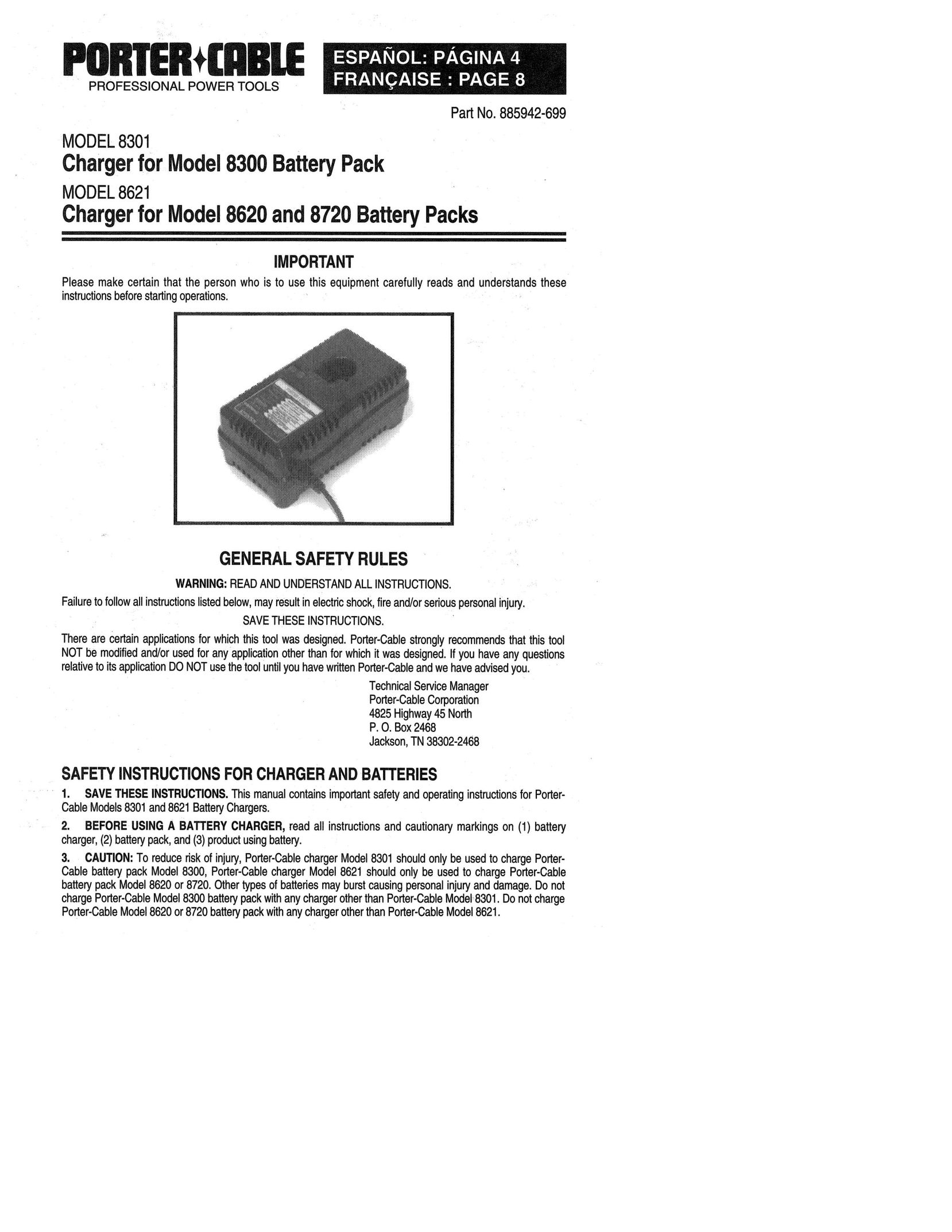 Porter-Cable 885942-699 Battery Charger User Manual