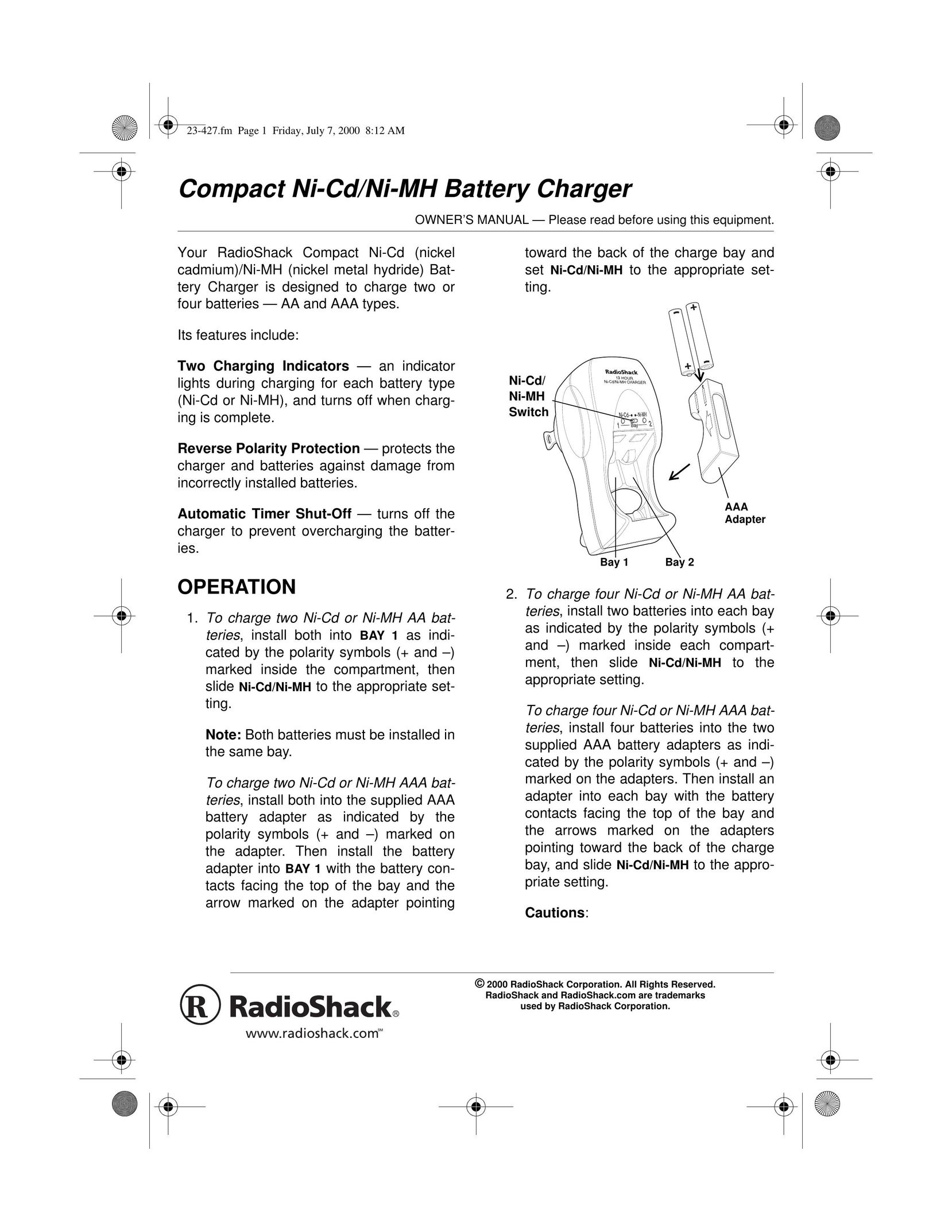 Radio Shack 0904-211-18801 Battery Charger User Manual