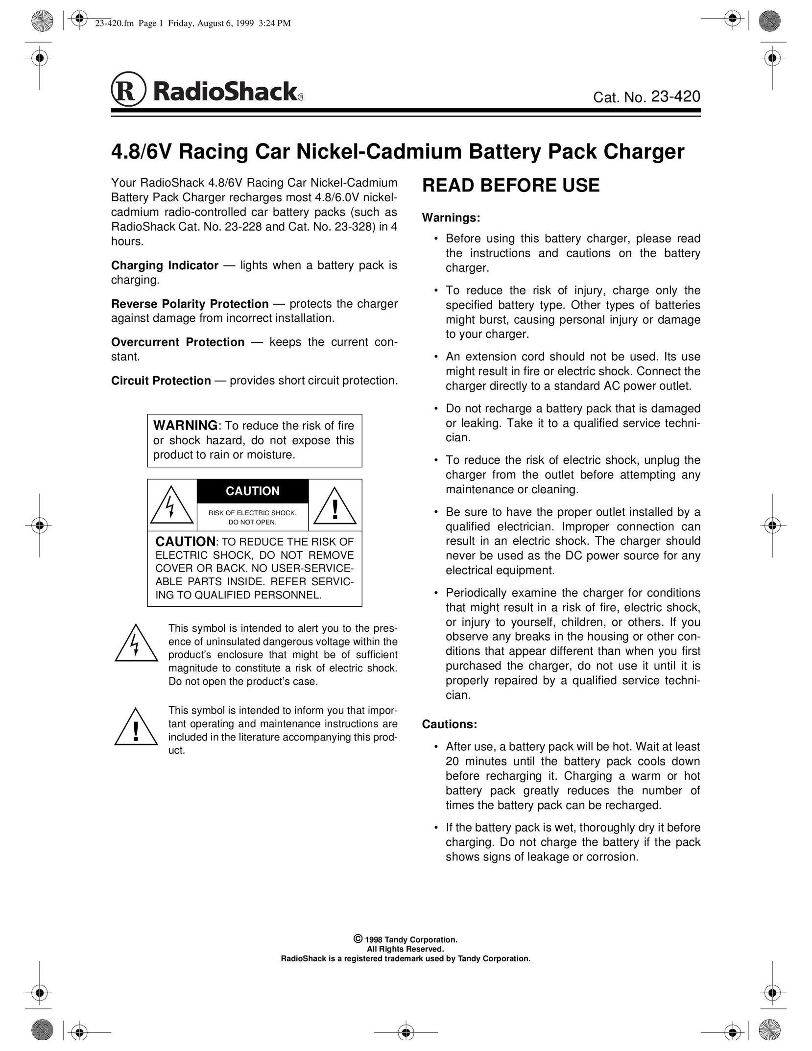 Radio Shack 23-228 Battery Charger User Manual