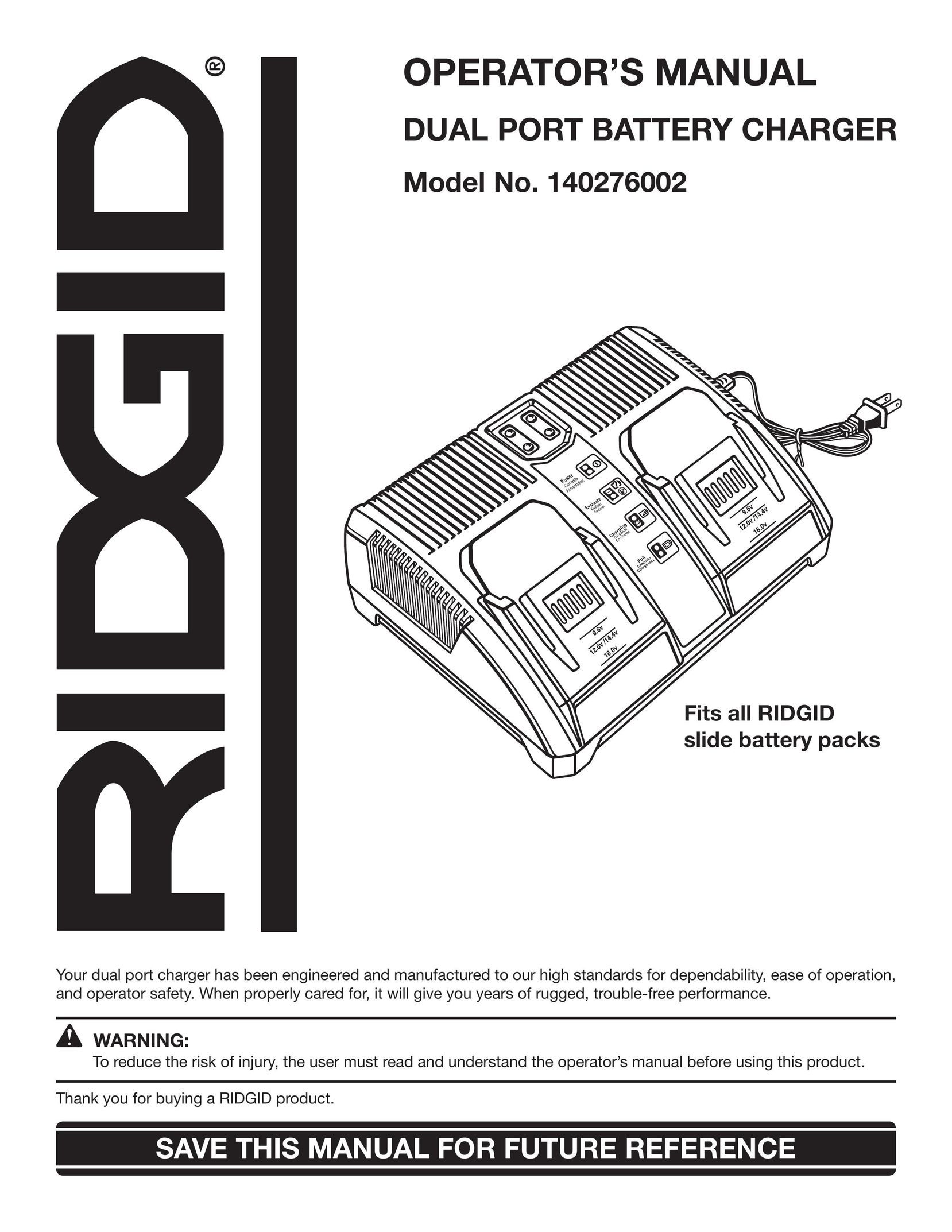 RIDGID 140276002 Battery Charger User Manual