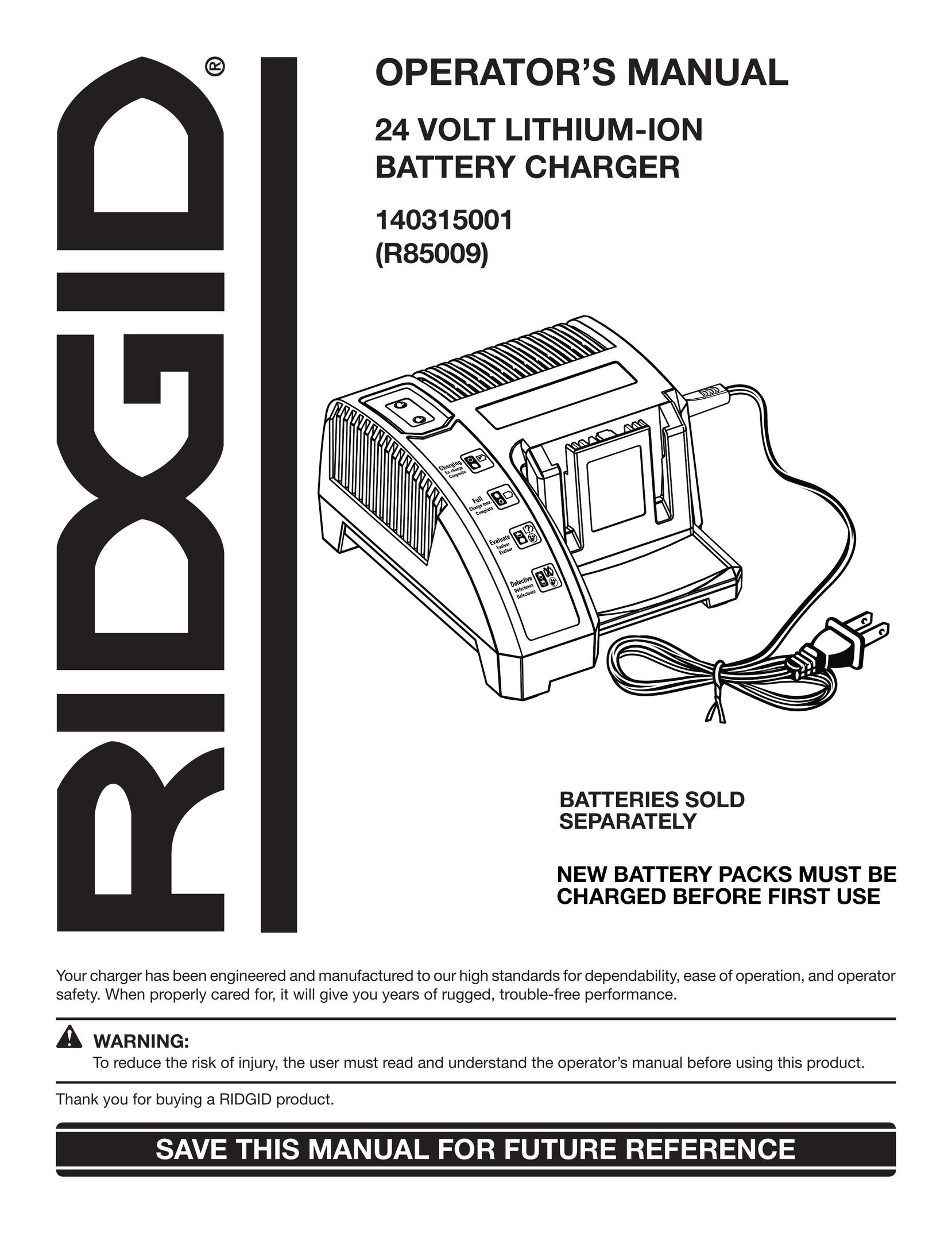 RIDGID R85009 Battery Charger User Manual