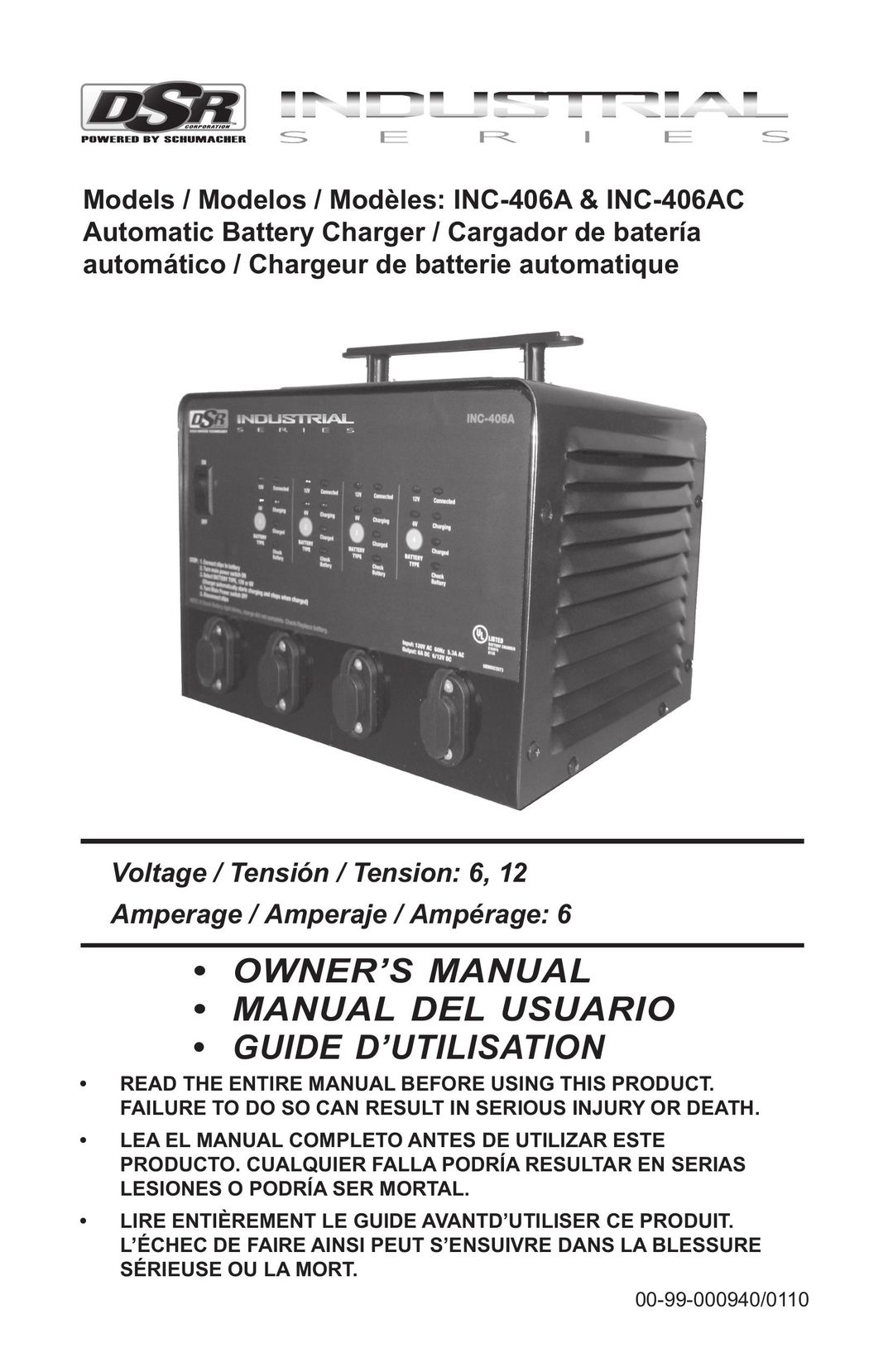 Schumacher 94080043 Battery Charger User Manual