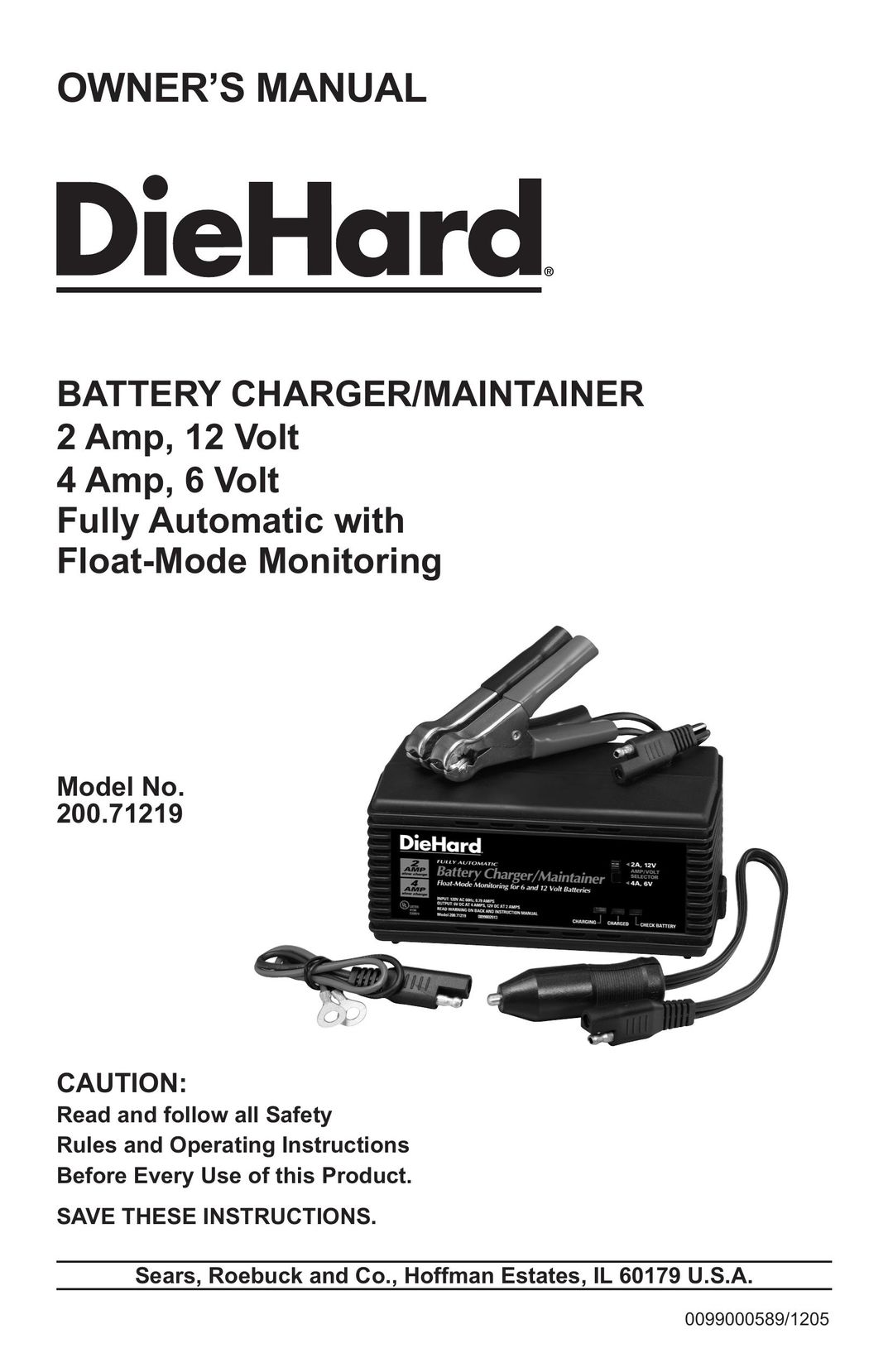Sears 200.71219 Battery Charger User Manual