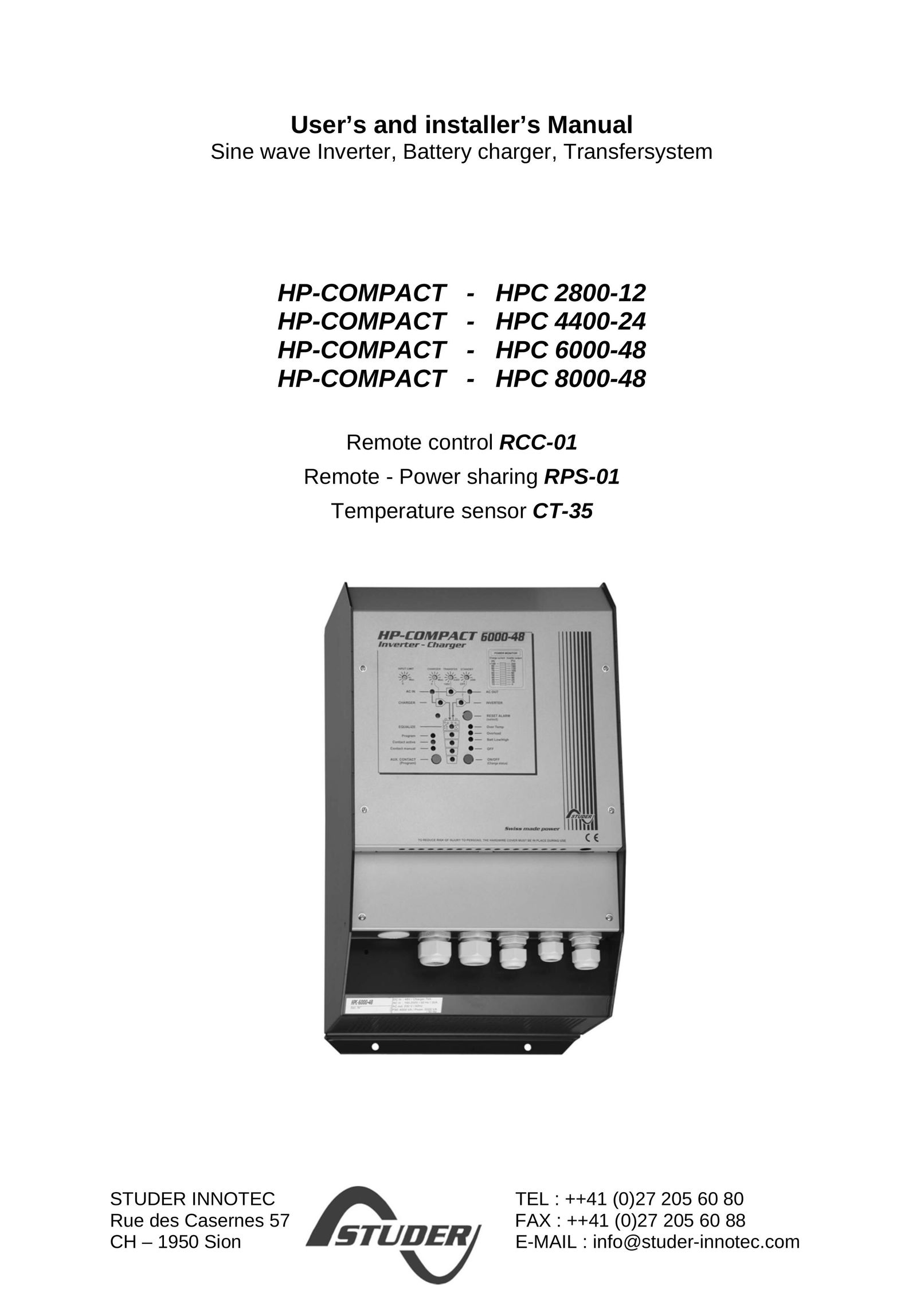 Studer Innotec HPC 2800-12, HPC 4400-24, HPC 6000-48, HPC 8000-48 Battery Charger User Manual
