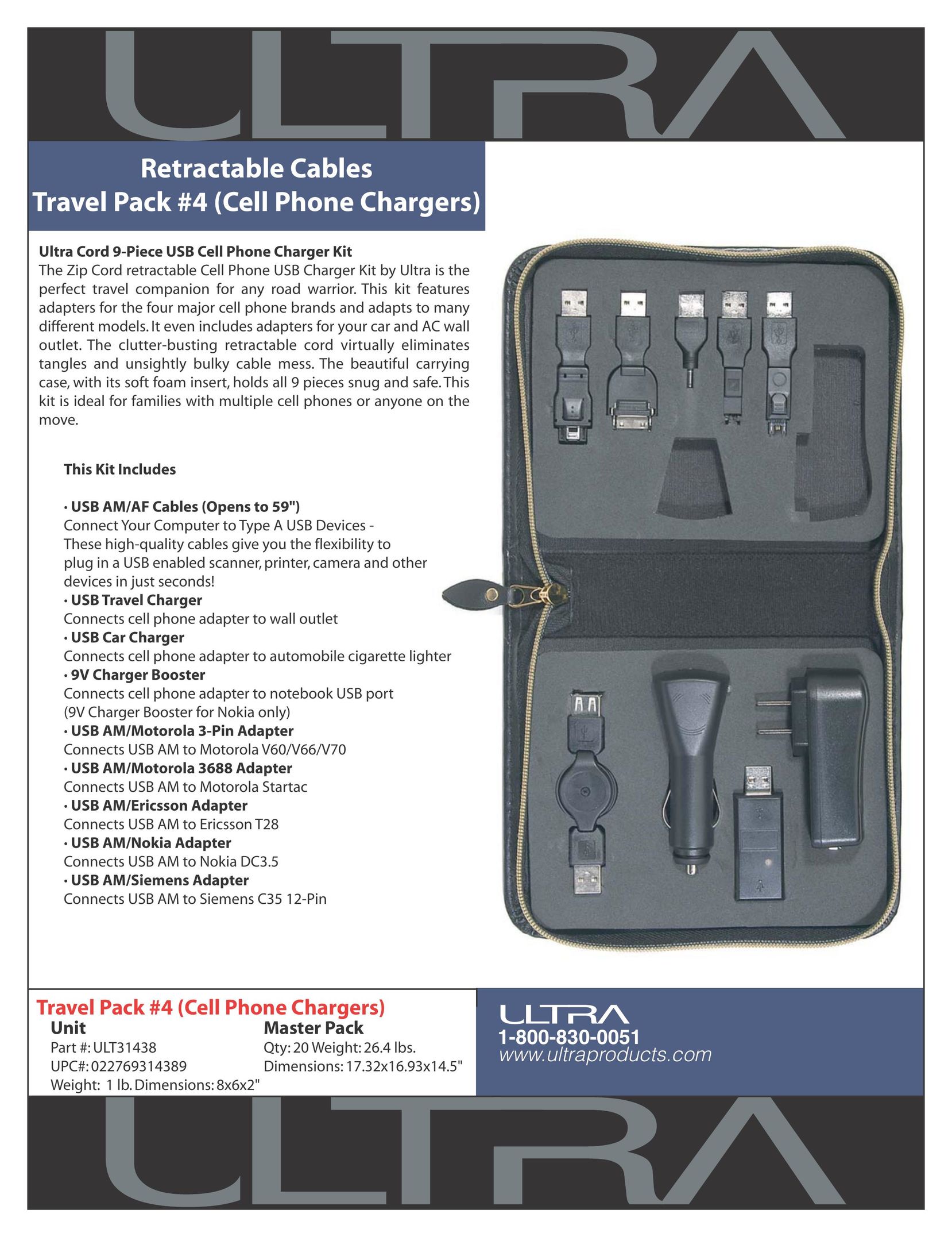 Ultra Products Travel Pack #4 Battery Charger User Manual