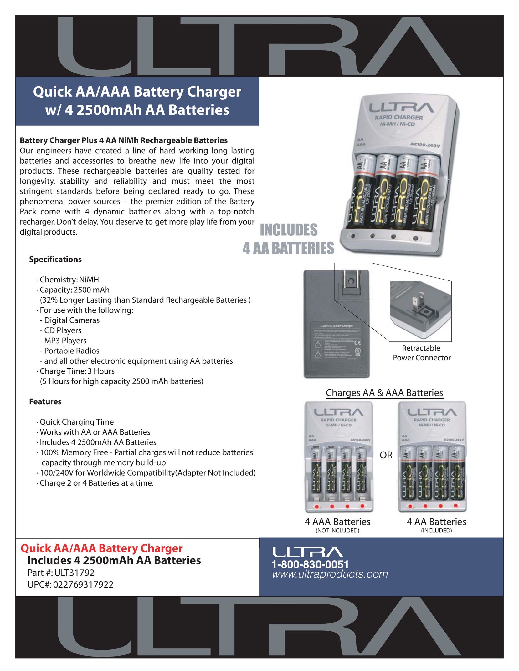 Ultra Products ULT31792 Battery Charger User Manual