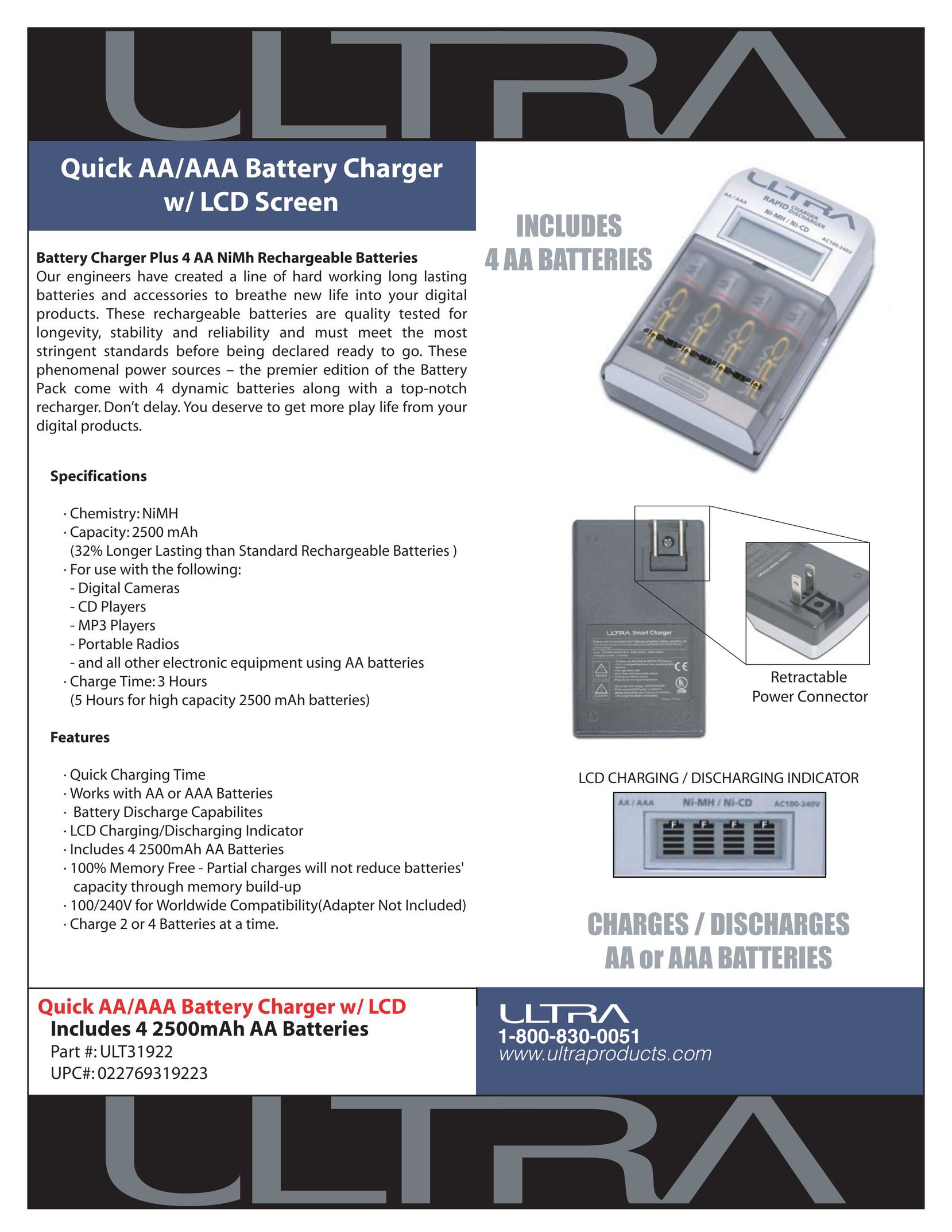 Ultra Products ULT31922 Battery Charger User Manual