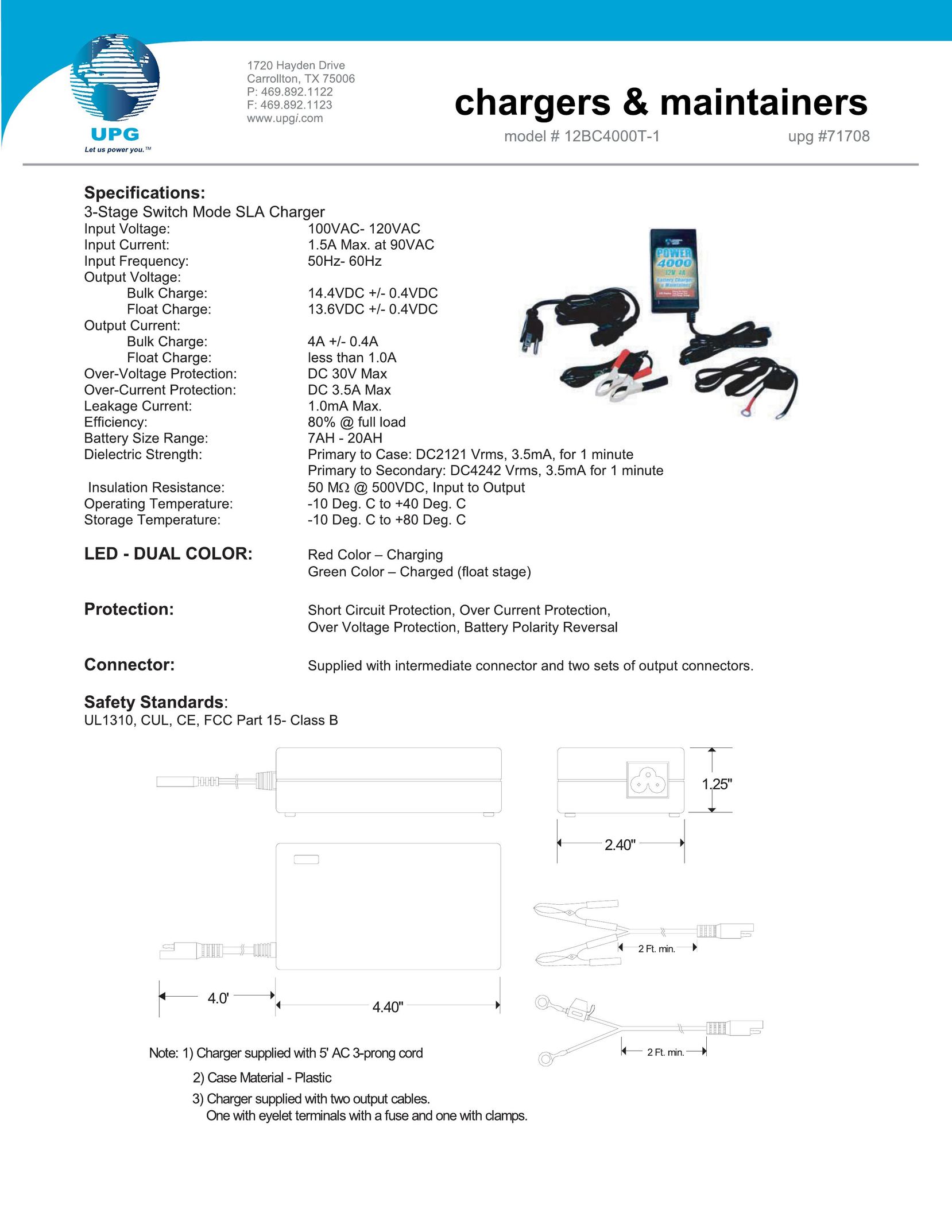 Universal Electronics 12BC4000T-1 Battery Charger User Manual