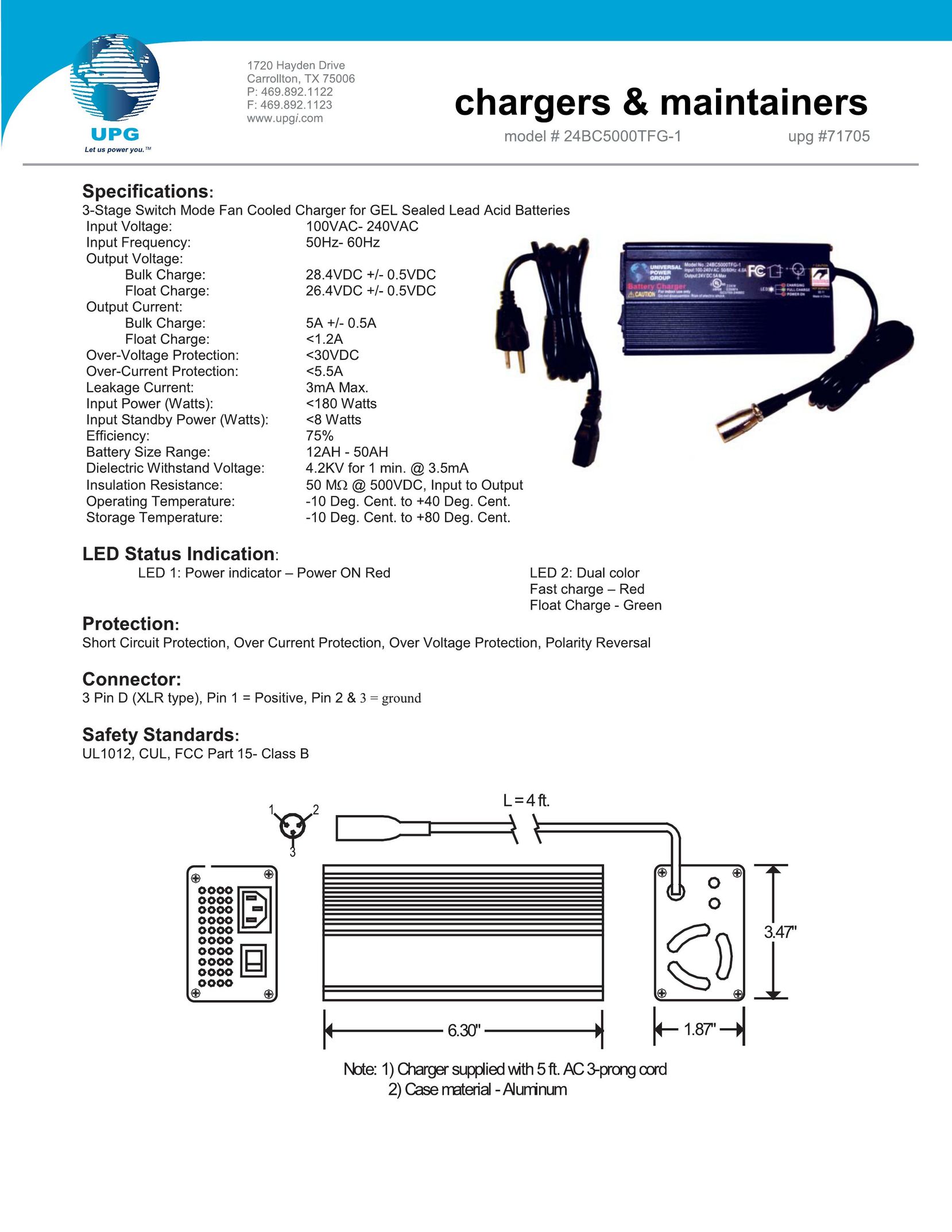 Universal Electronics 24BC5000TFG-1 Battery Charger User Manual