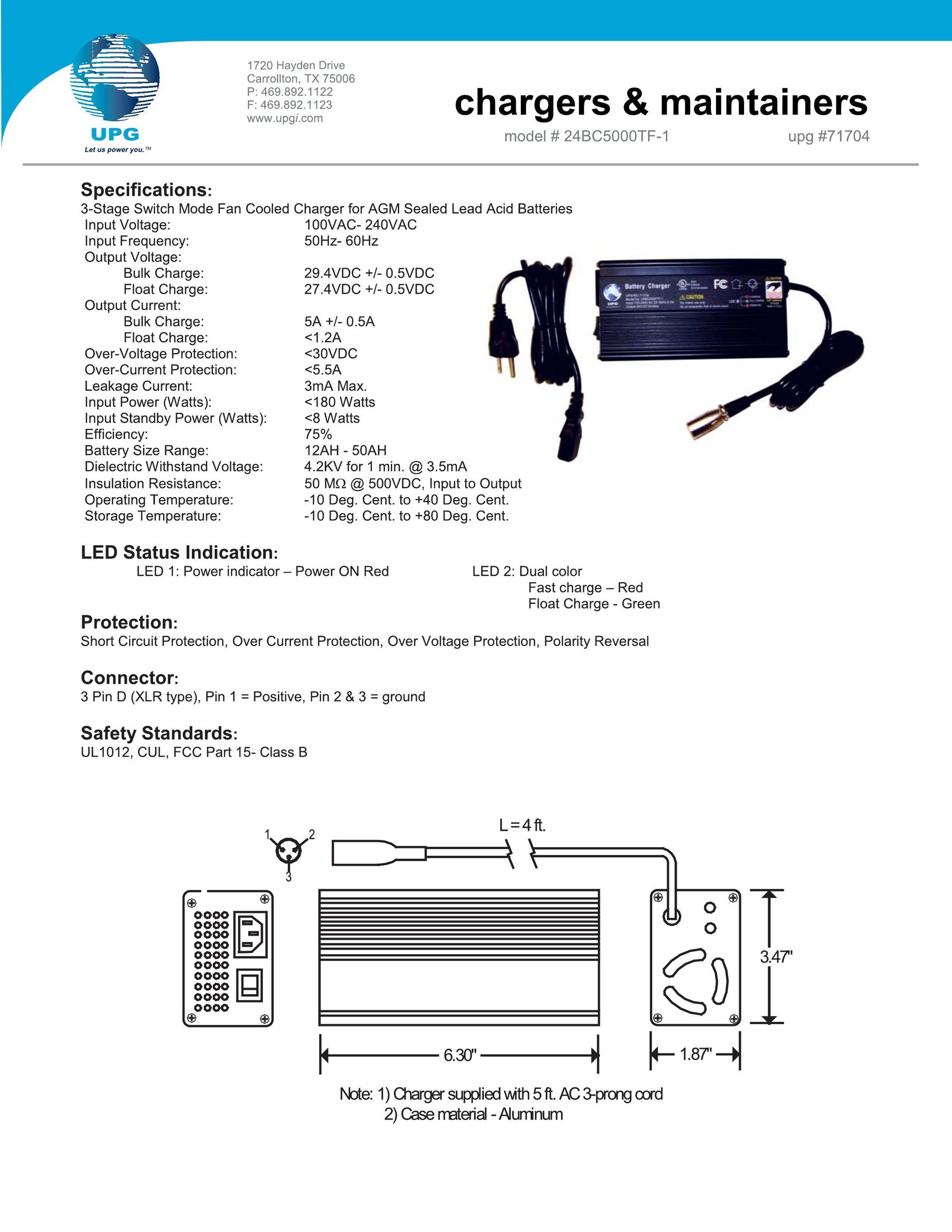 Universal Power Group 24BC5000TF-1 Battery Charger User Manual