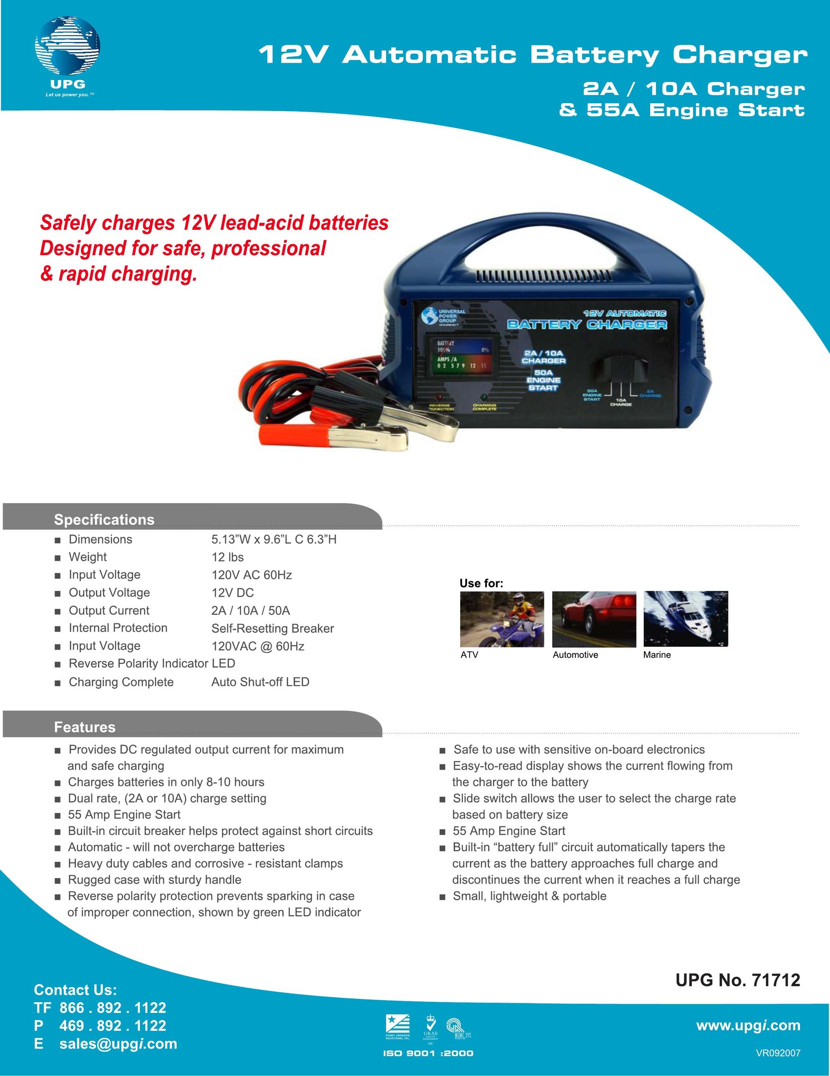 Universal Power Group 2A/10A Battery Charger User Manual