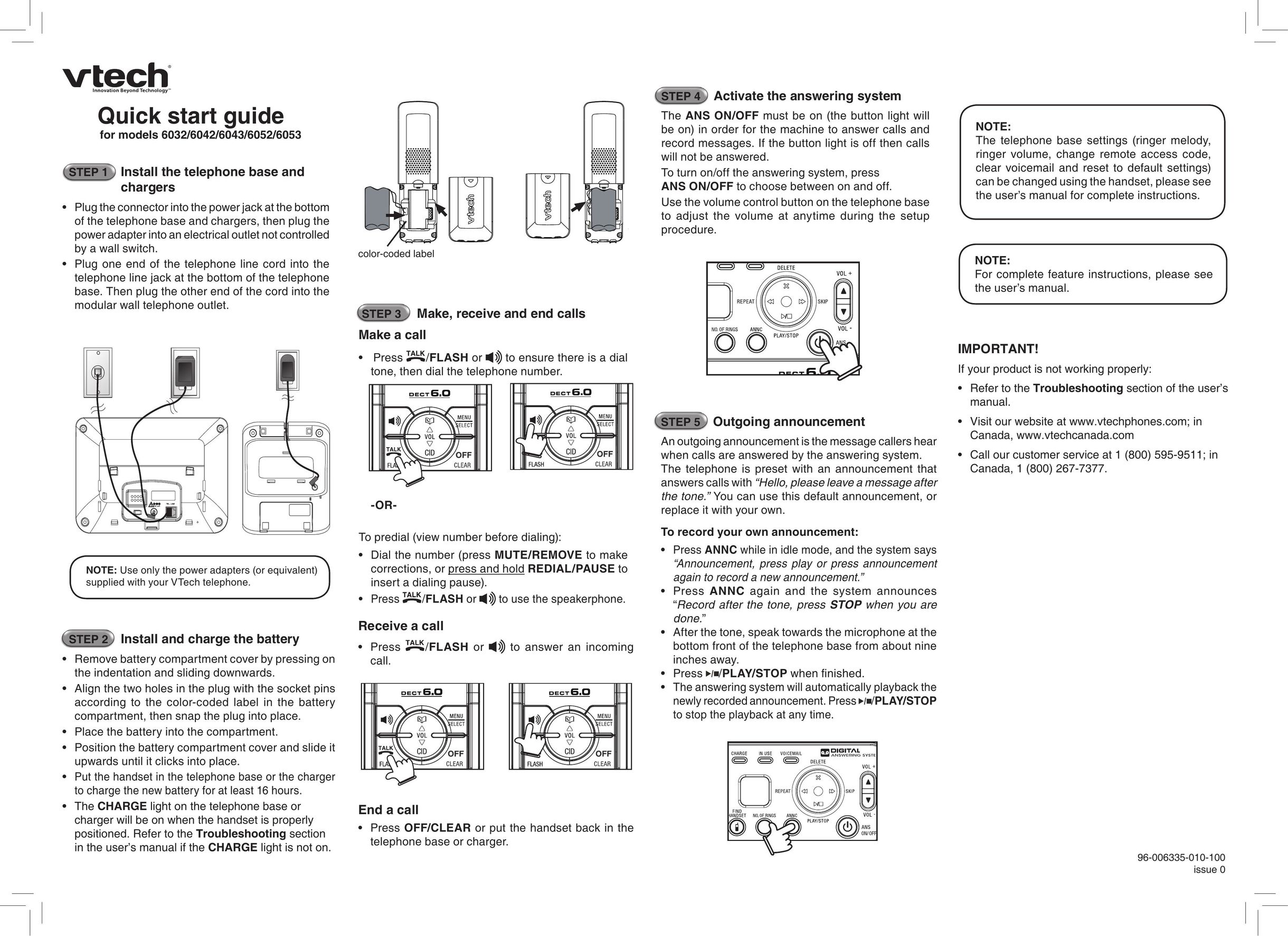 VTech 6052 Battery Charger User Manual