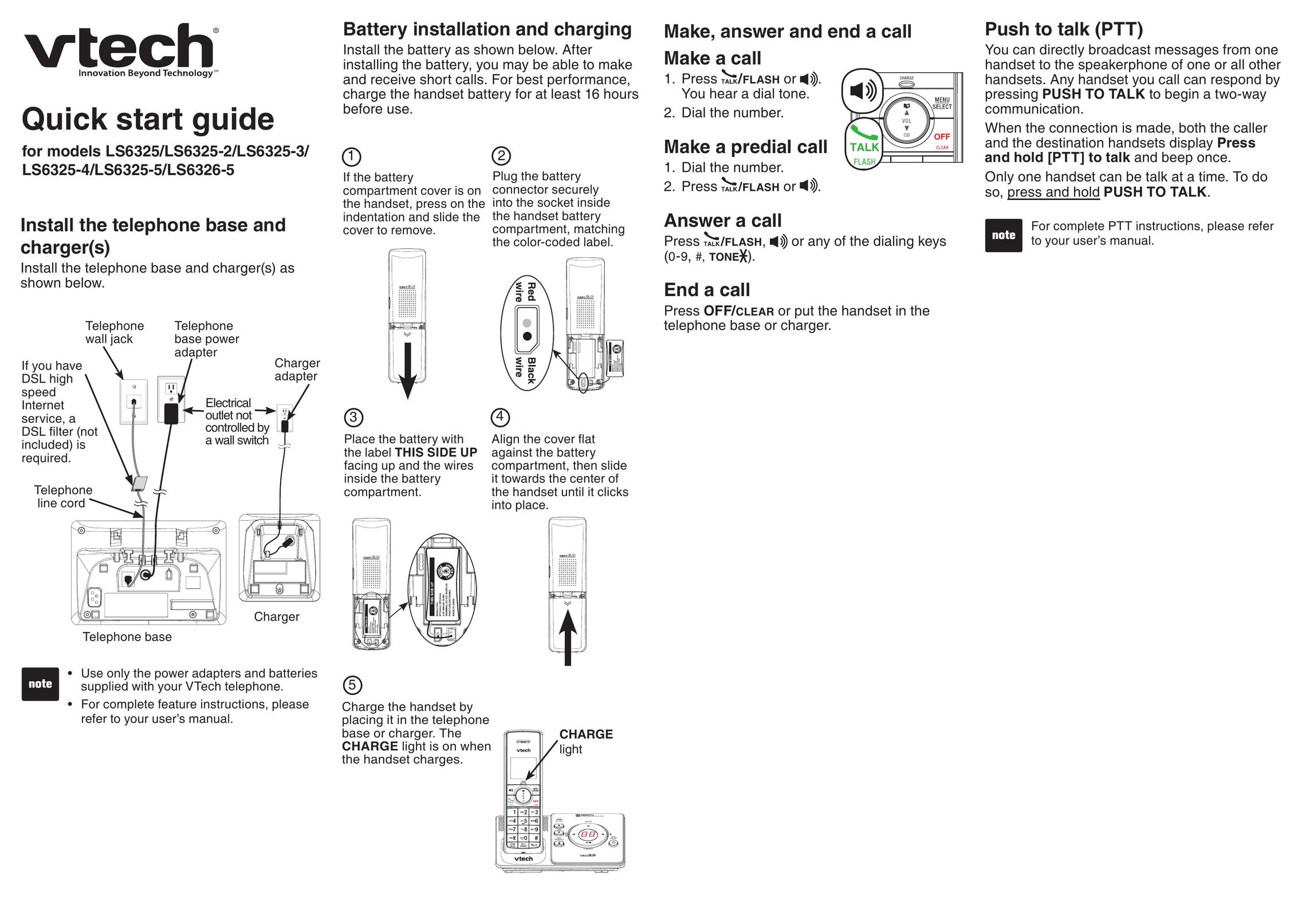VTech LS6325 Battery Charger User Manual