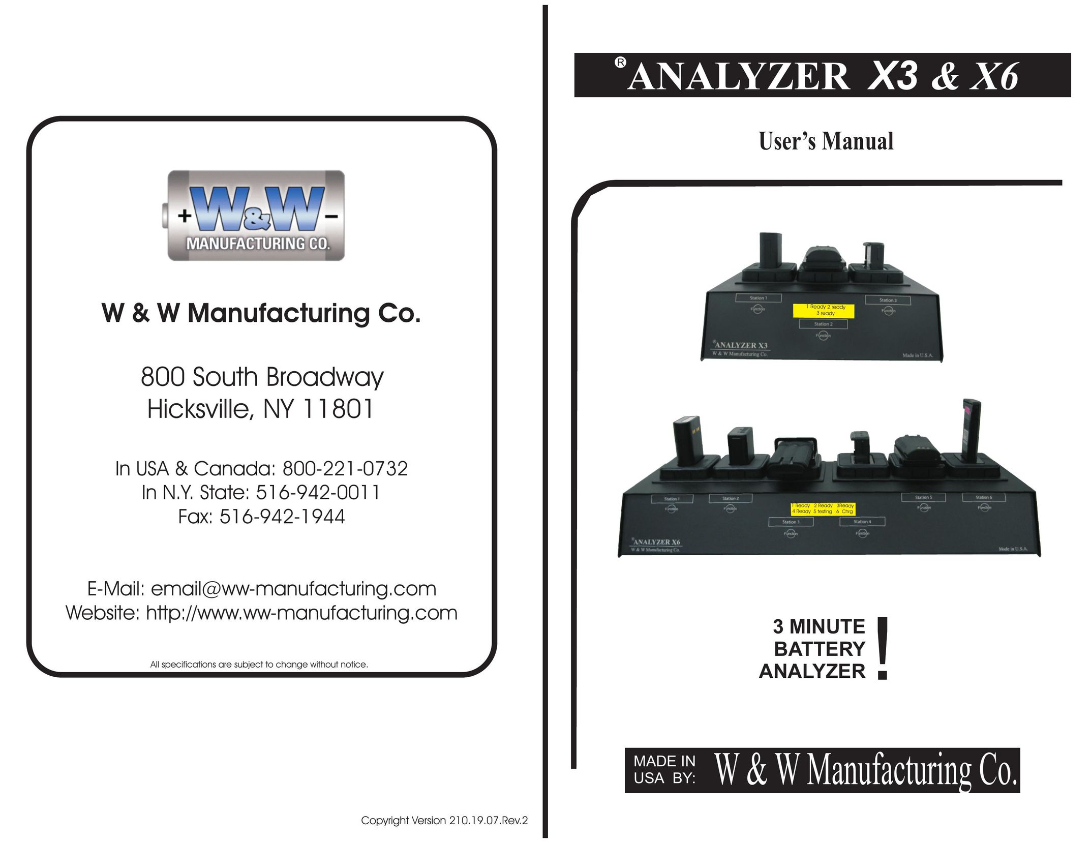 W & W Manufacturing X3 & X6 Battery Charger User Manual