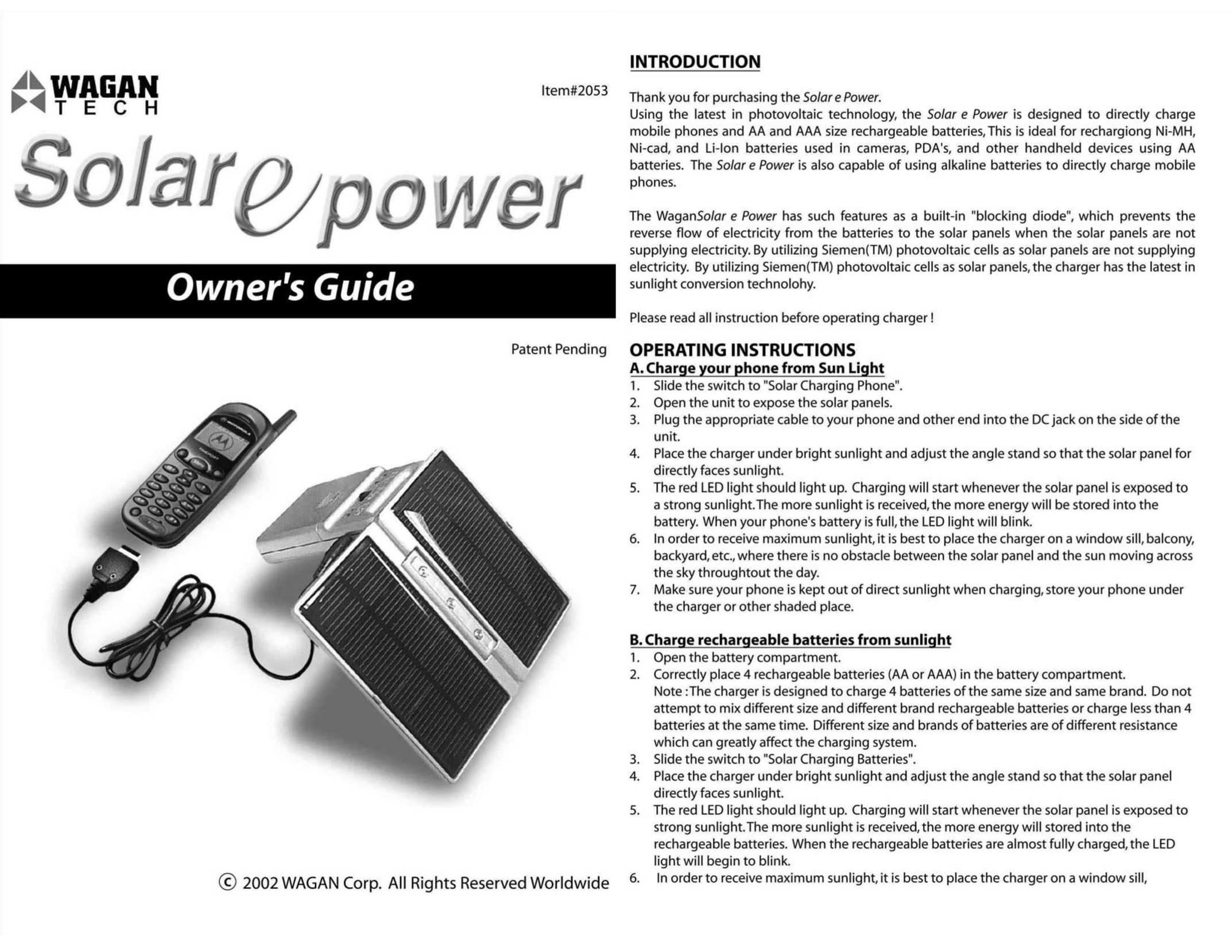 Wagan 2053 Battery Charger User Manual