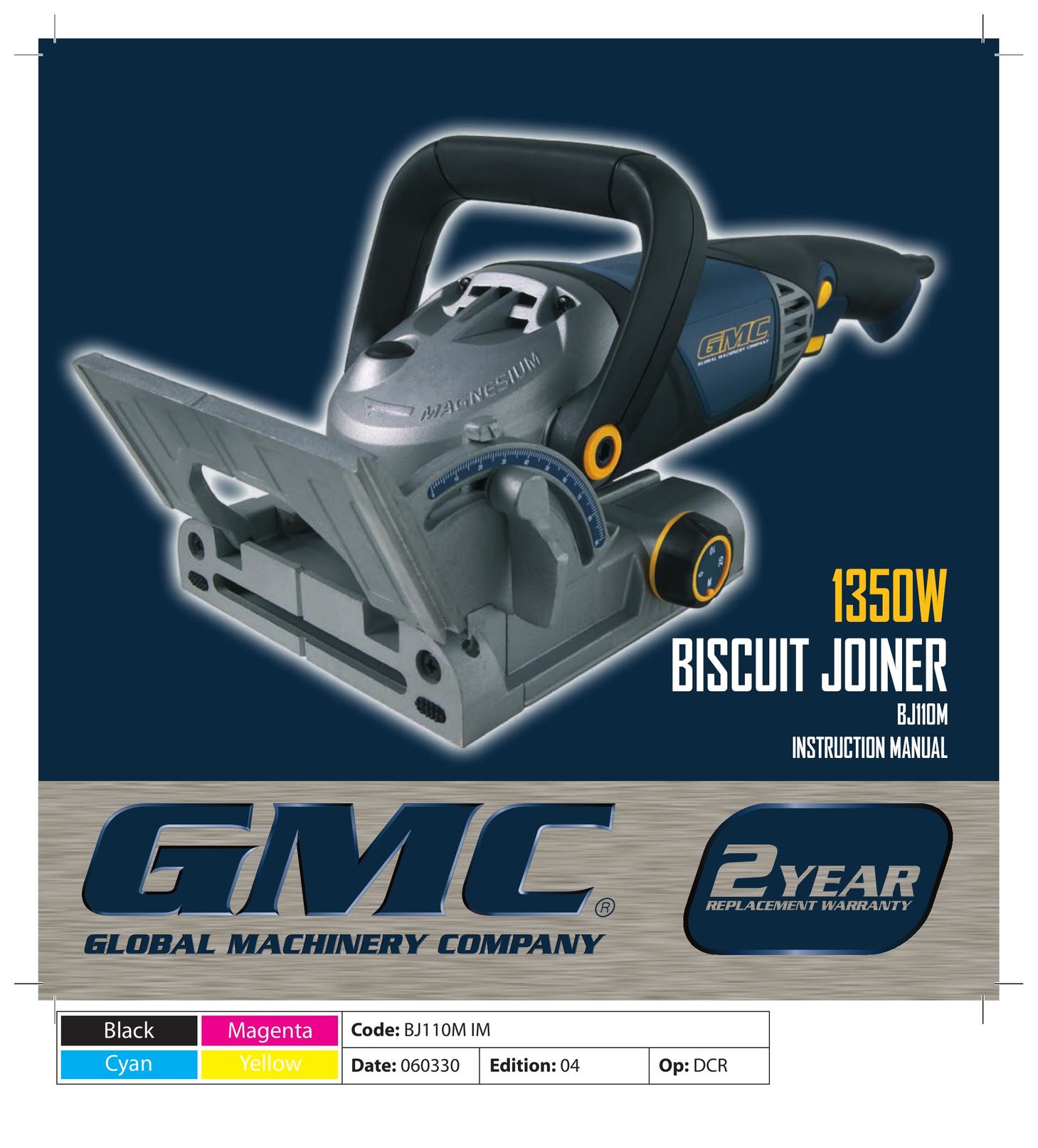 Global Machinery Company BJ110M Biscuit Joiner User Manual