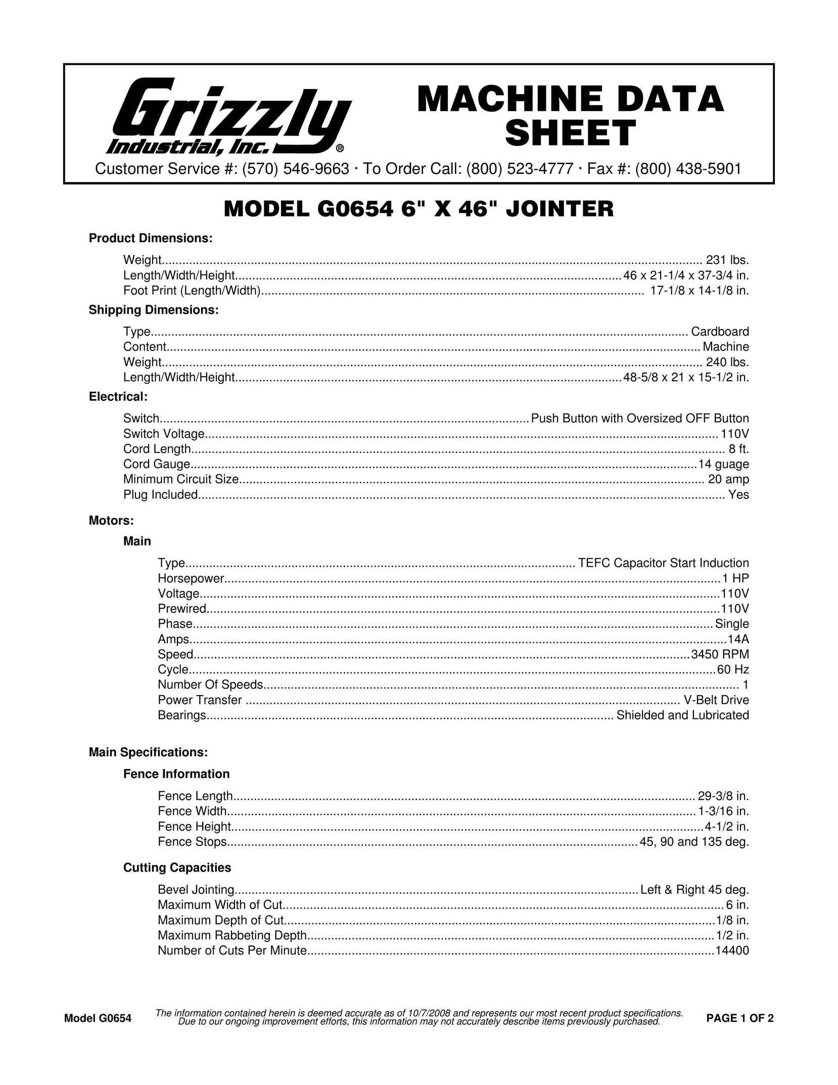 Grizzly G0654 Biscuit Joiner User Manual