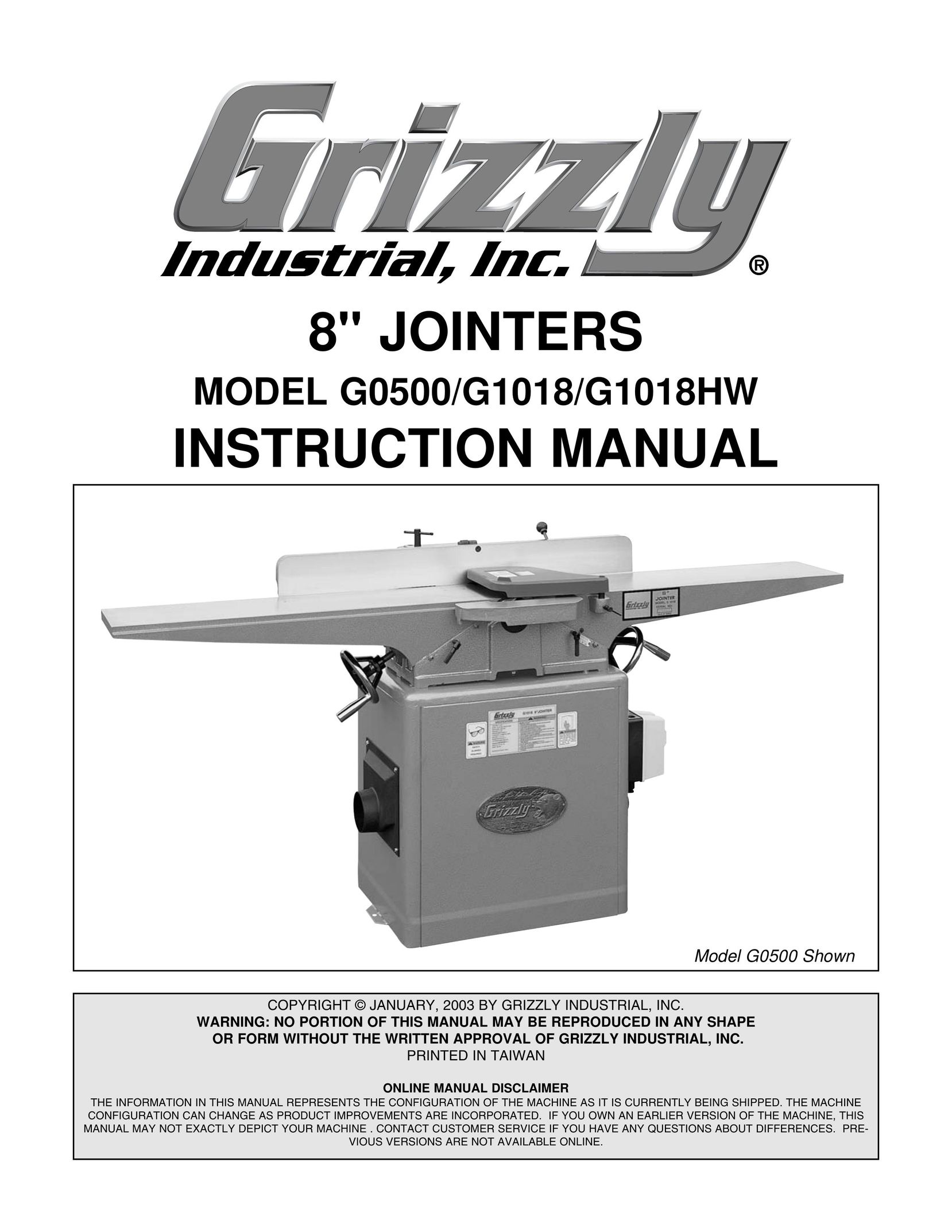 Grizzly G1018 Biscuit Joiner User Manual