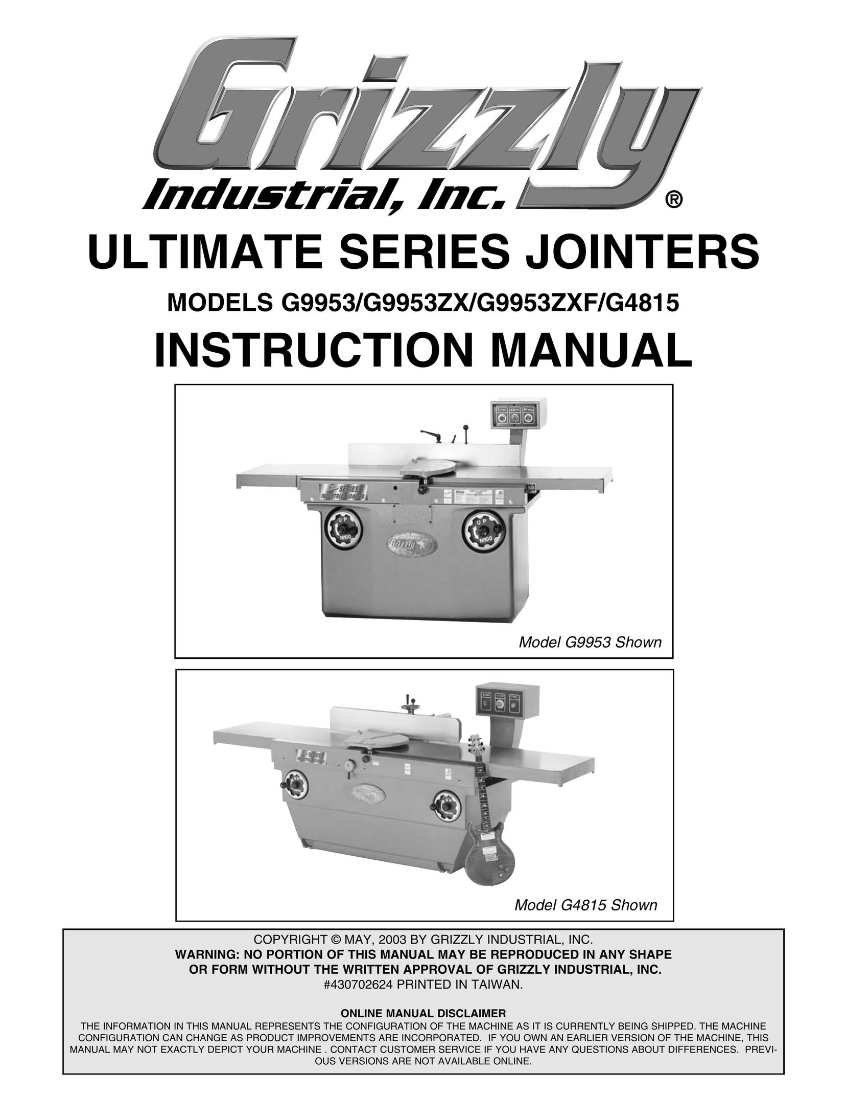 Grizzly G9953 Biscuit Joiner User Manual