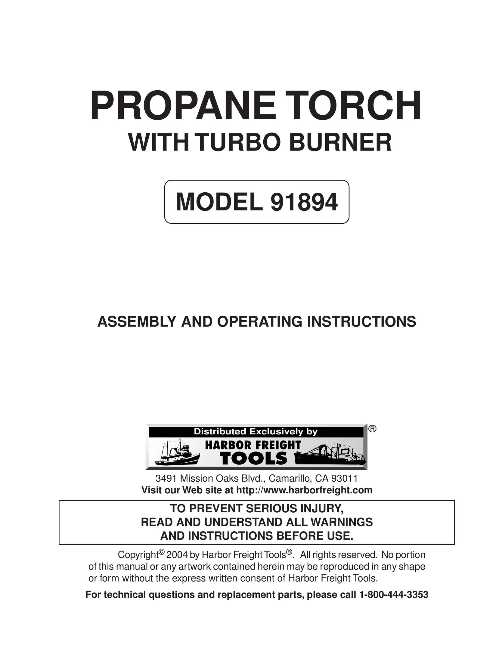 Harbor Freight Tools 91894 Blowtorch User Manual