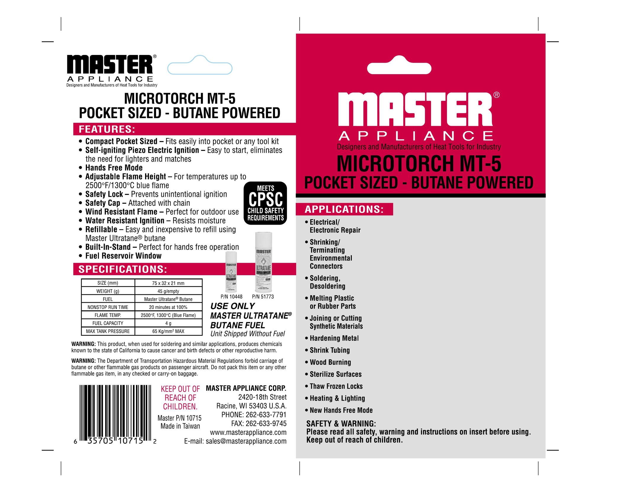 Master Appliance MT-5 Blowtorch User Manual