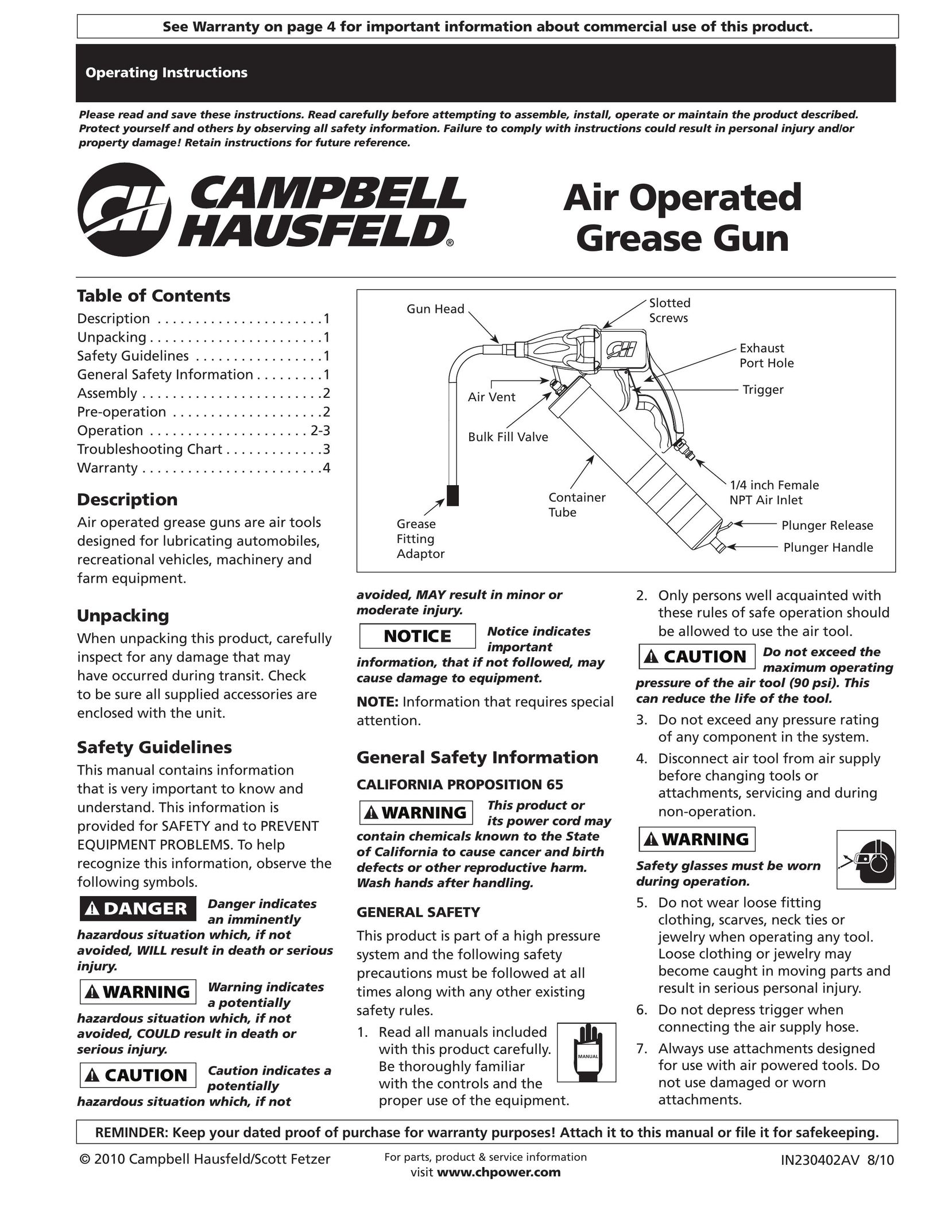 Campbell Hausfeld TL103700AV Caulking Gun User Manual
