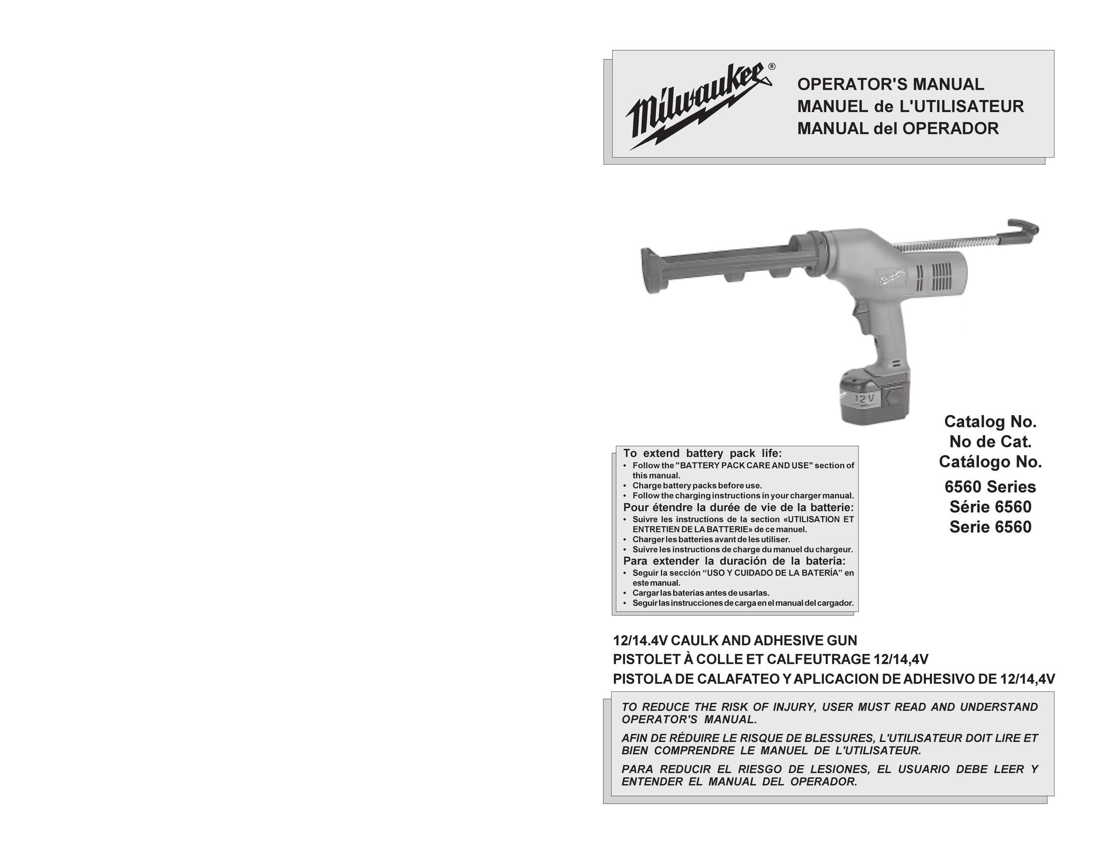 Milwaukee 6560 Series Caulking Gun User Manual