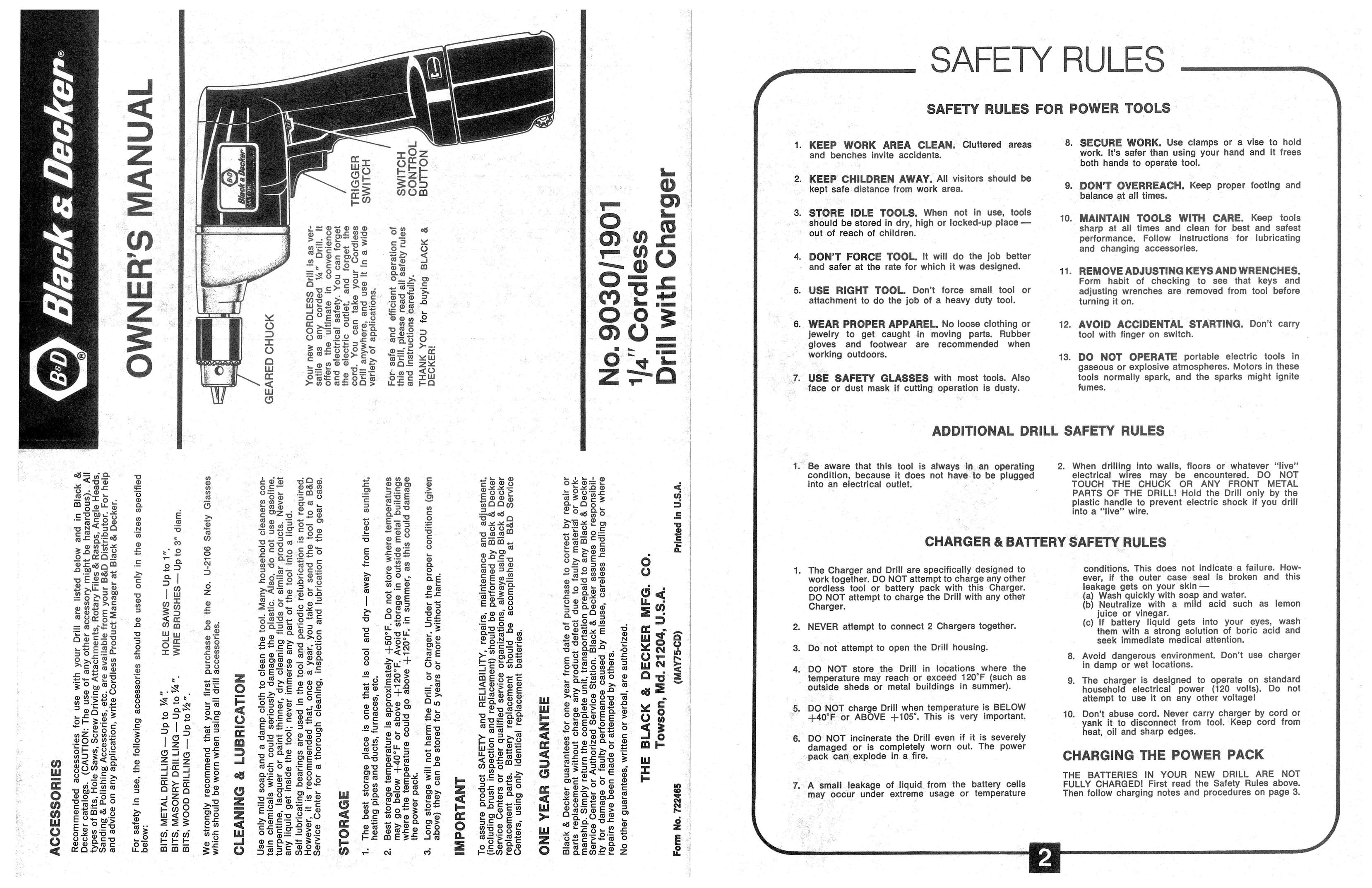 Black & Decker 9030 Cordless Drill User Manual