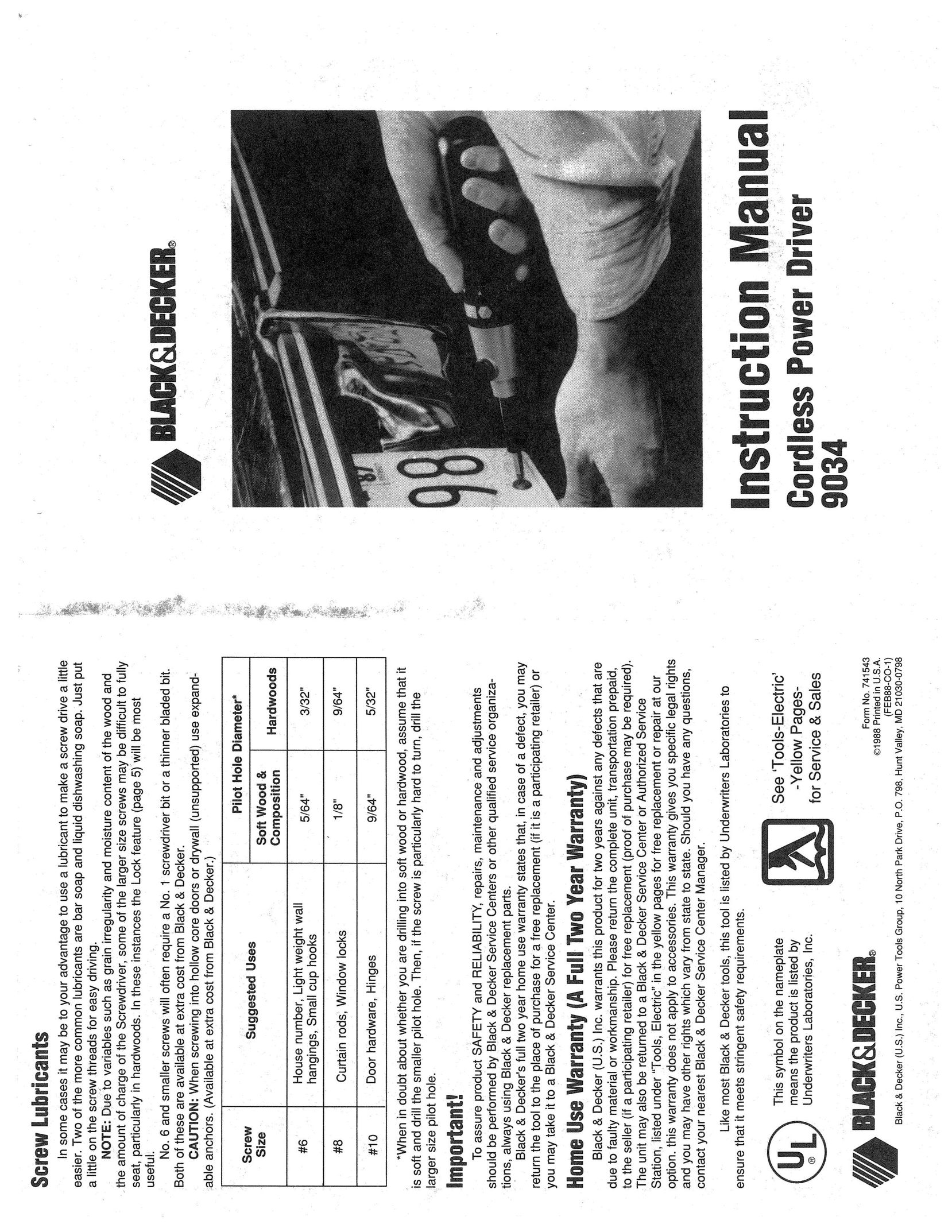 Black & Decker 9034 Cordless Drill User Manual