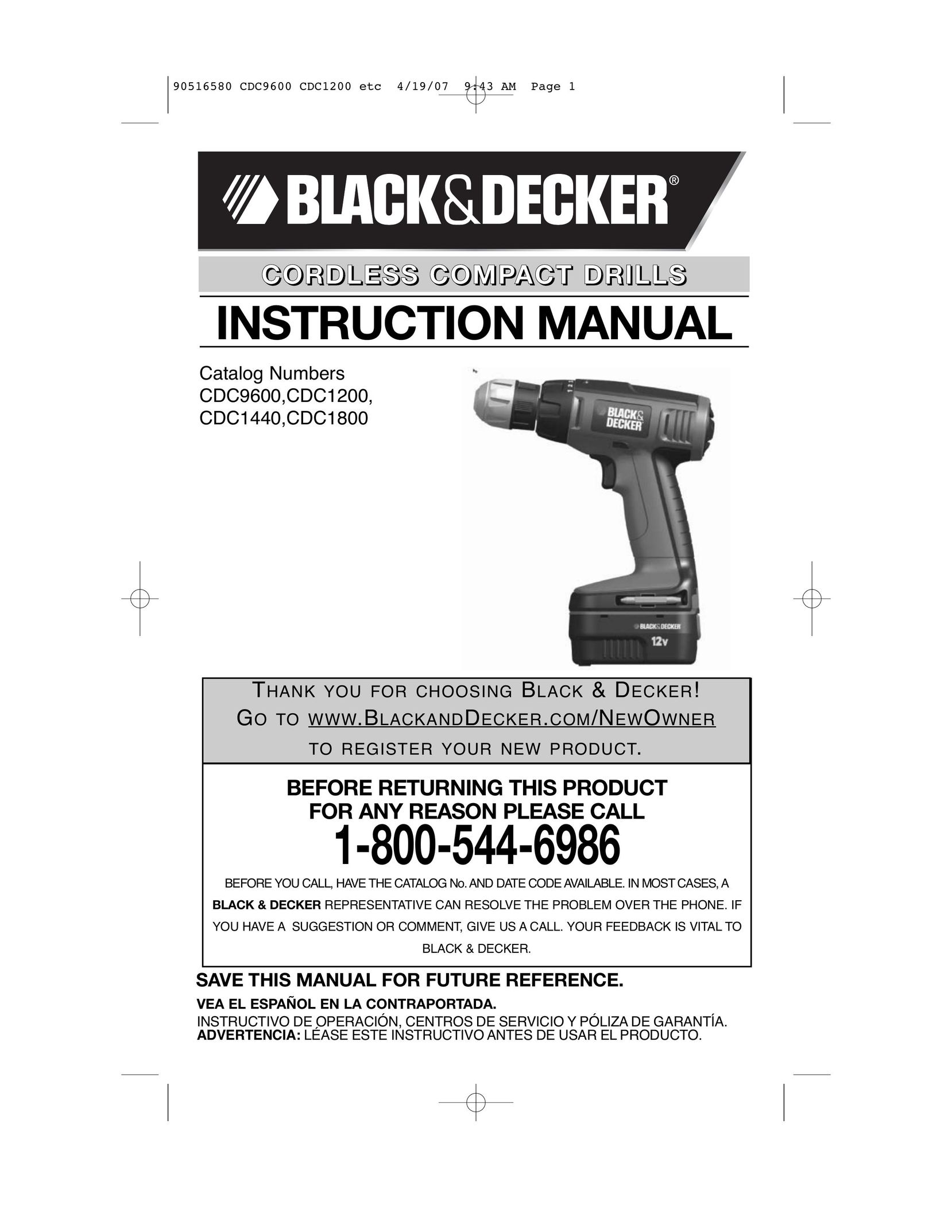 Black & Decker 90516580 Cordless Drill User Manual