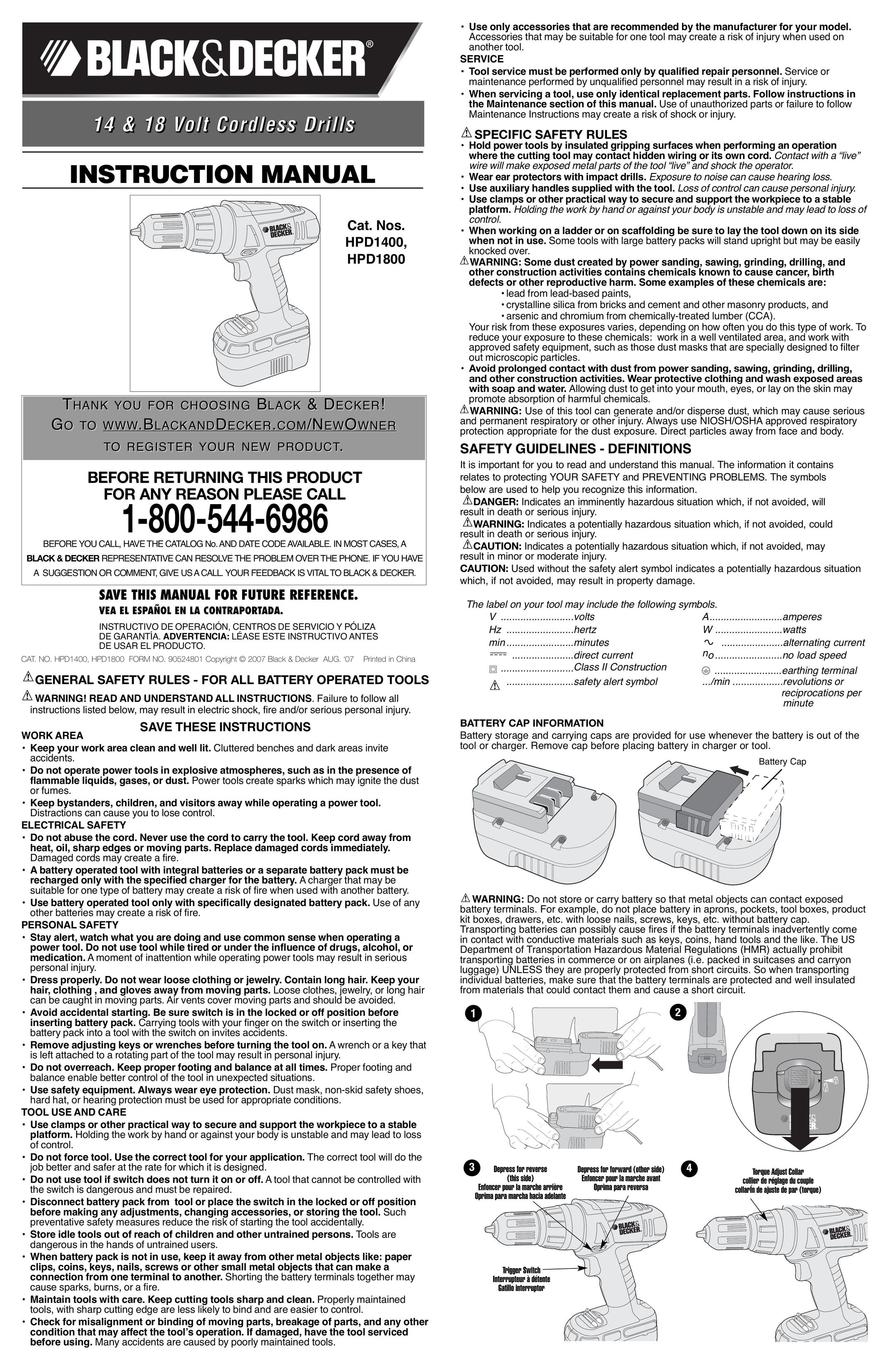 Black & Decker 90524801 Cordless Drill User Manual