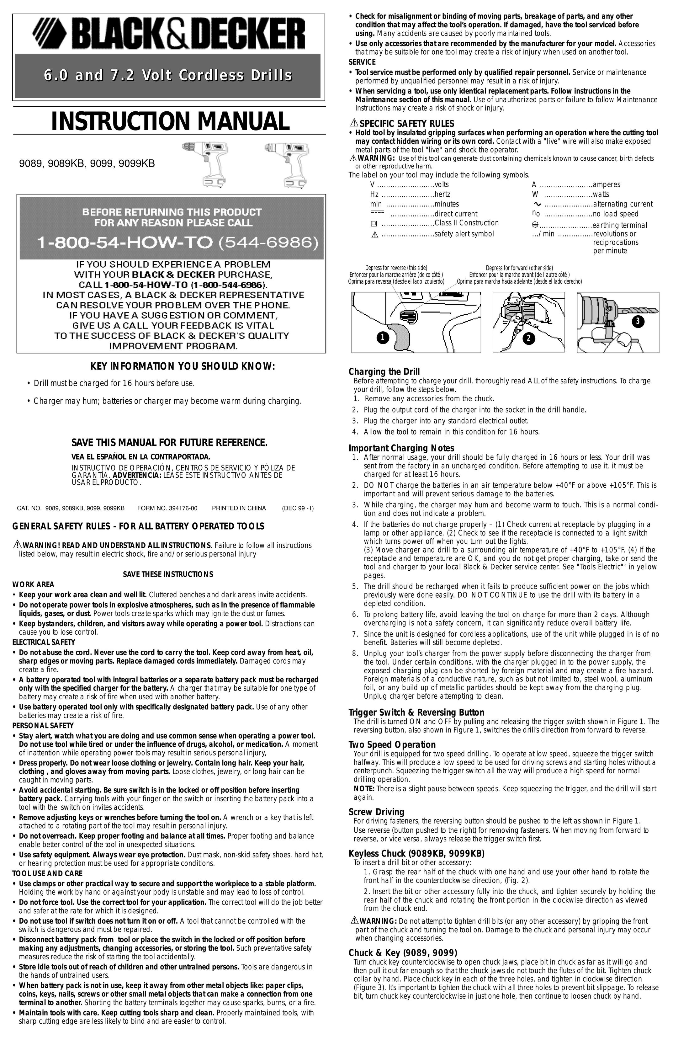 Black & Decker 9089KB Cordless Drill User Manual