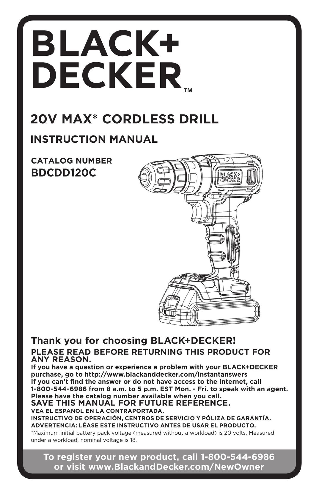 Black & Decker BDCDD120C Cordless Drill User Manual