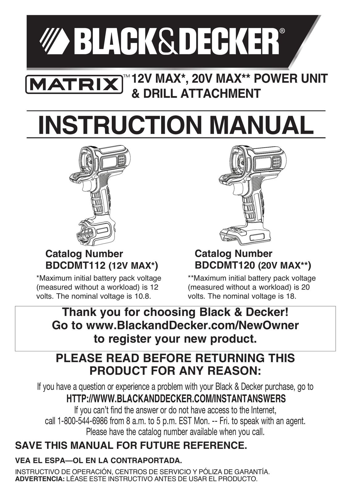 Black & Decker BDCDMT120 Cordless Drill User Manual