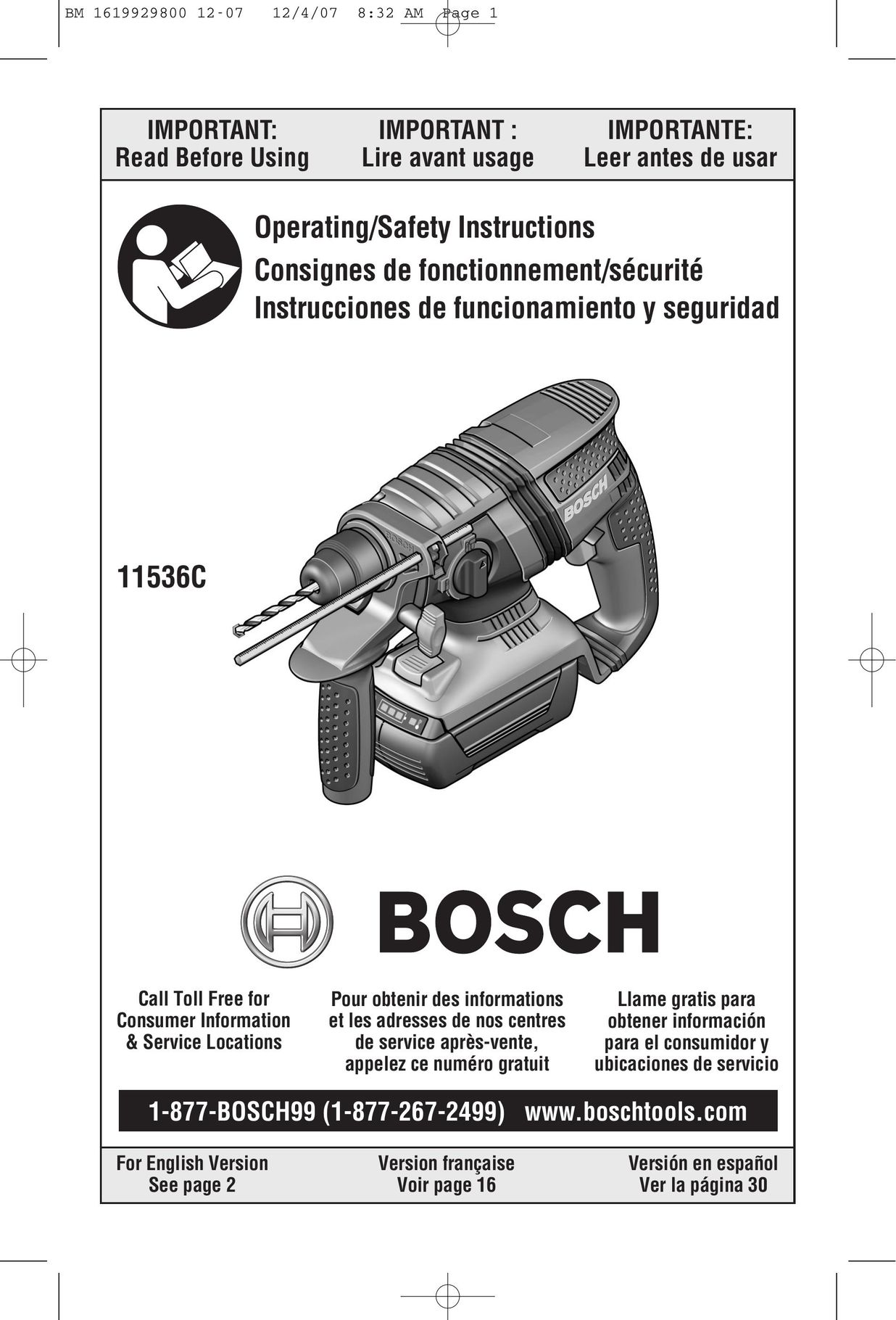 Bosch Power Tools 11536C Cordless Drill User Manual