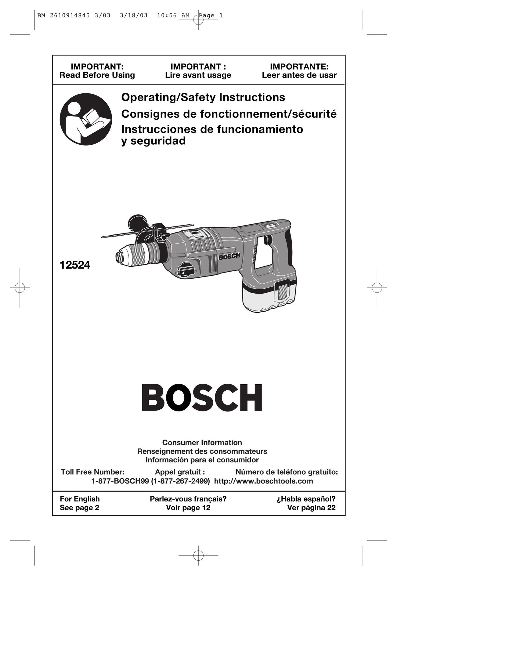Bosch Power Tools 12524 Cordless Drill User Manual
