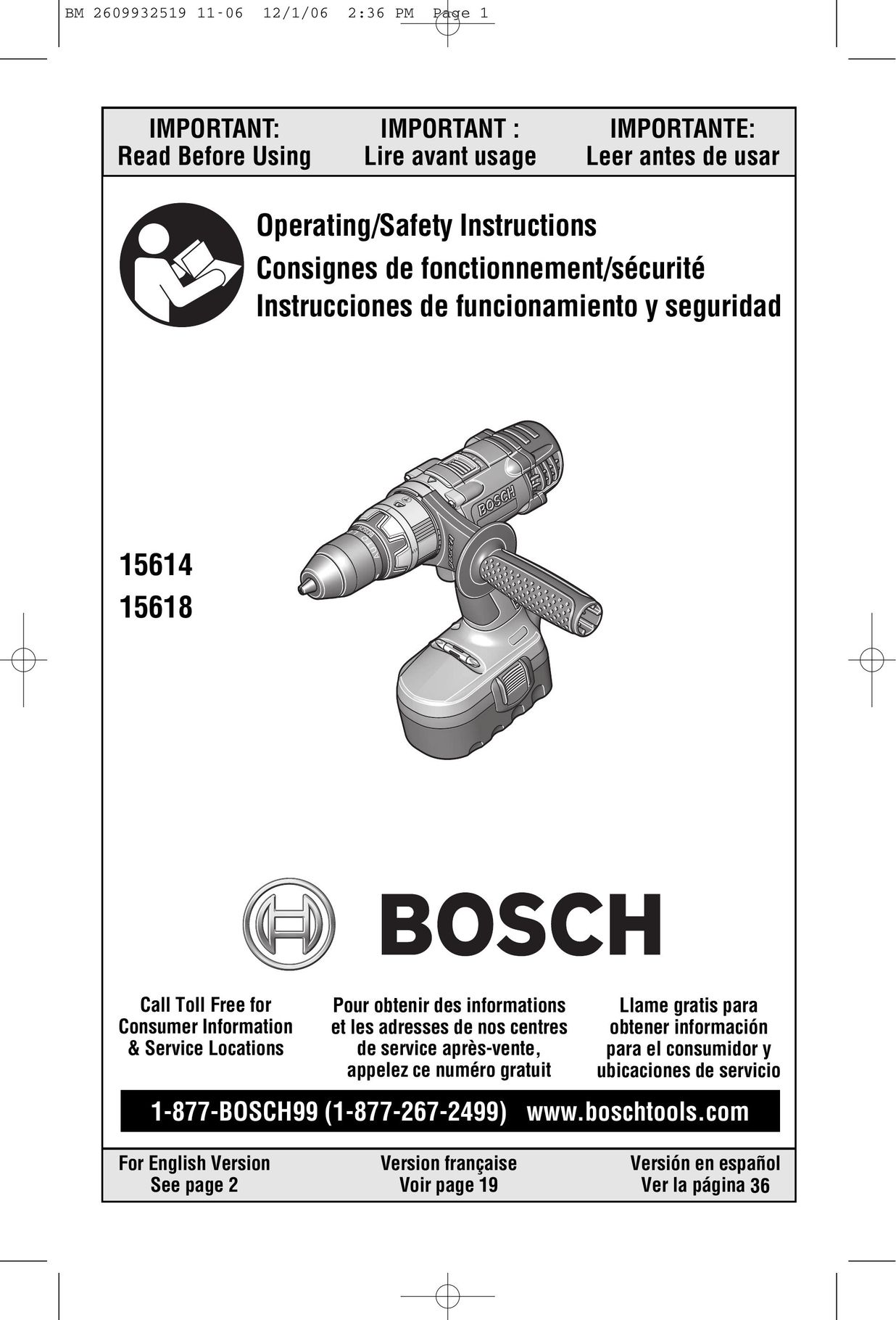 Bosch Power Tools 15614 Cordless Drill User Manual