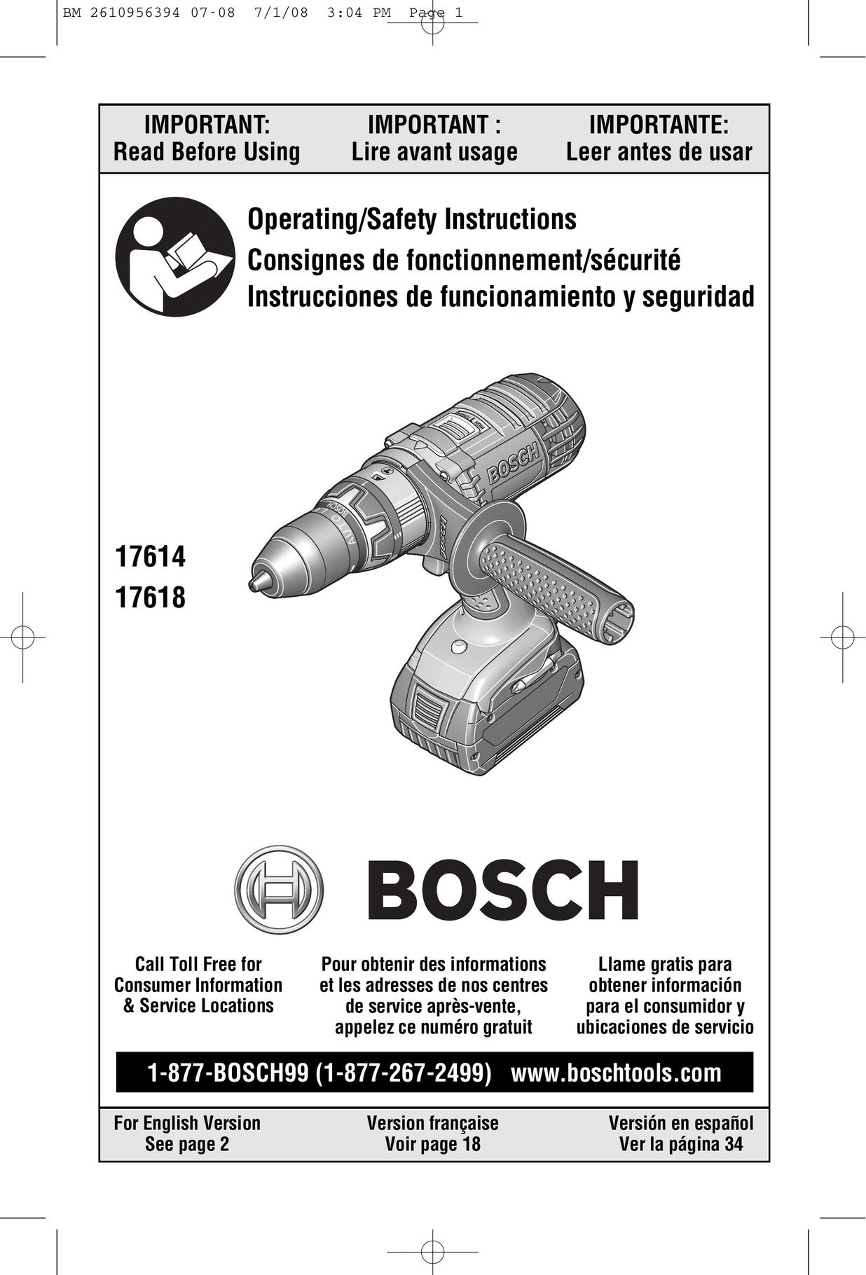 Bosch Power Tools 17614 Cordless Drill User Manual