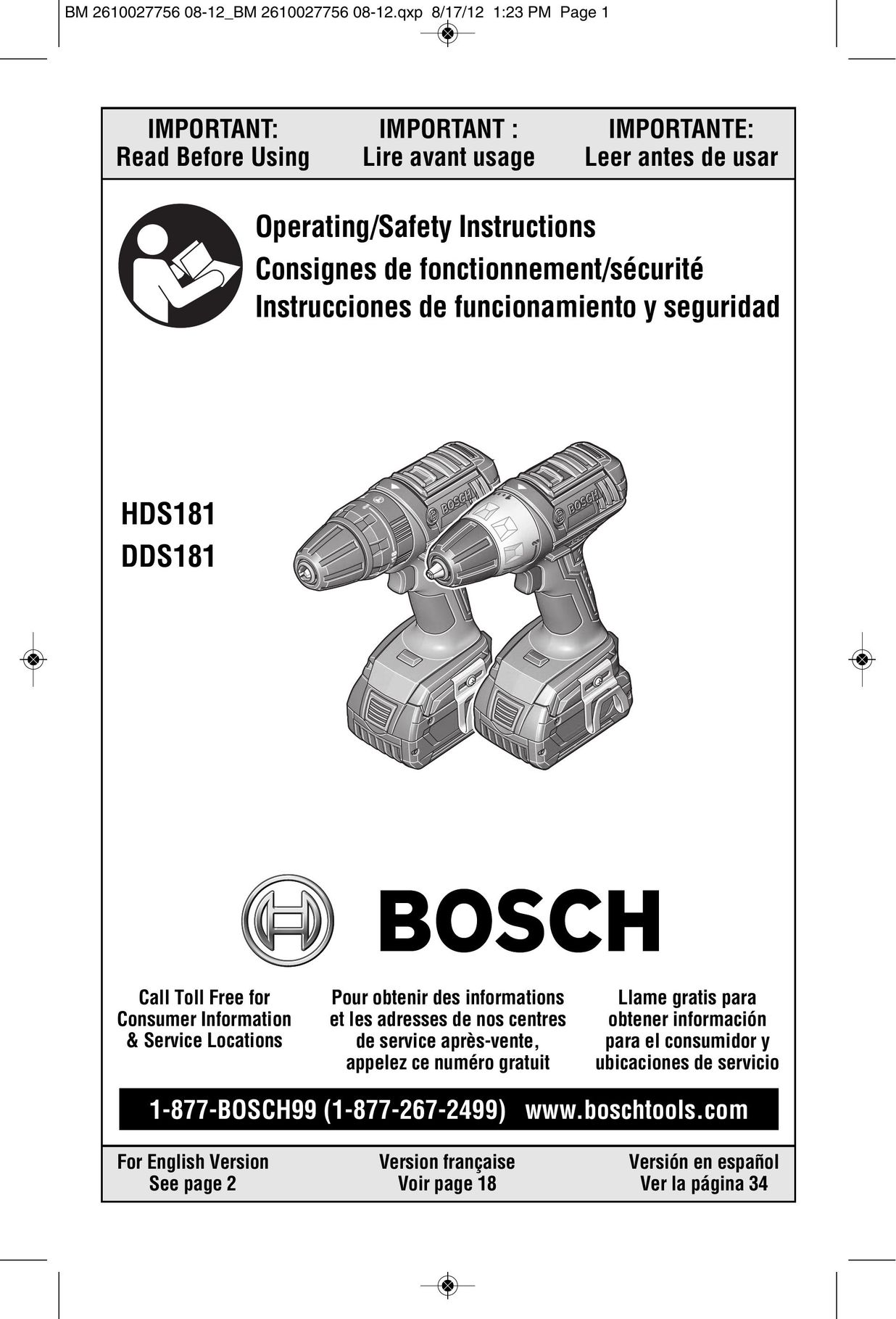 Bosch Power Tools CLPK232-180 Cordless Drill User Manual