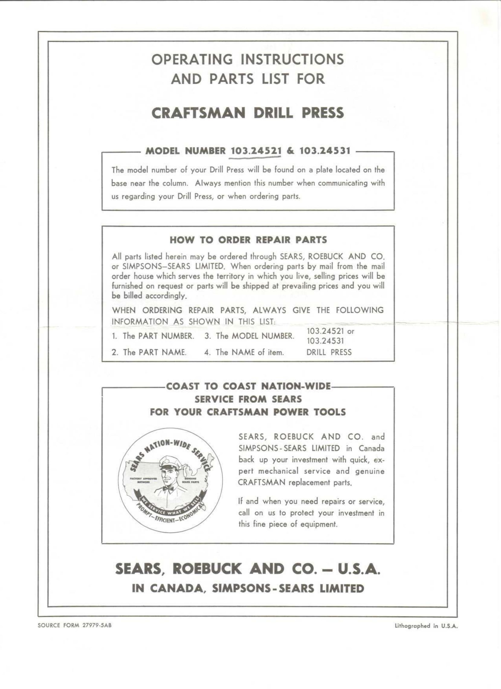 Craftsman 103.24521 Cordless Drill User Manual