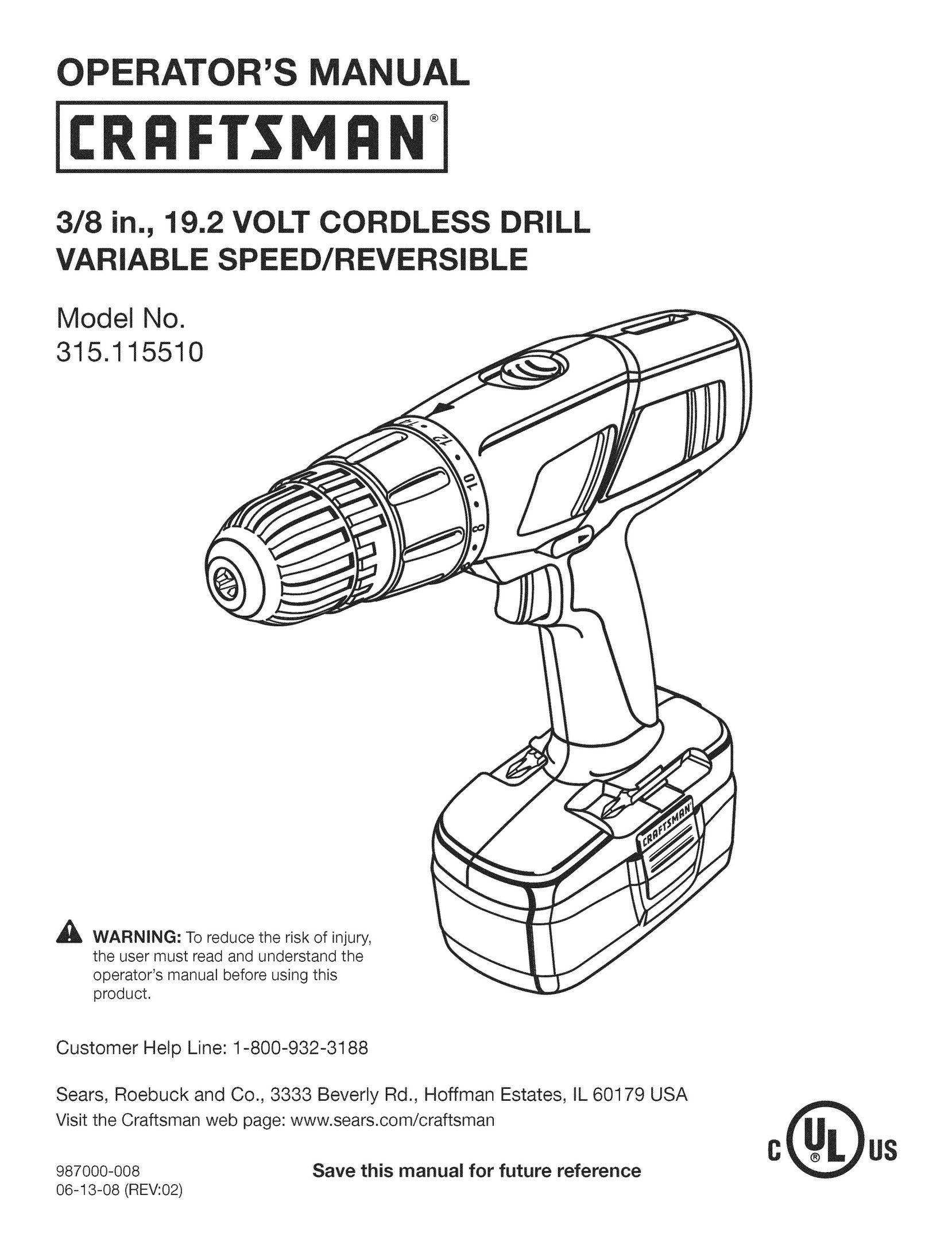 Craftsman 11551 Cordless Drill User Manual
