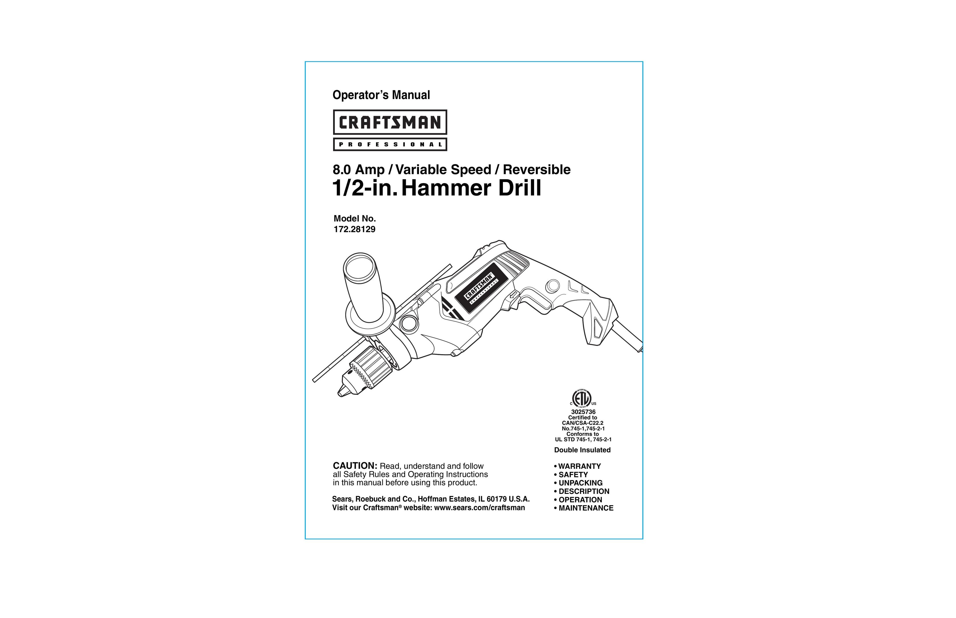 Craftsman 172.28129 Cordless Drill User Manual